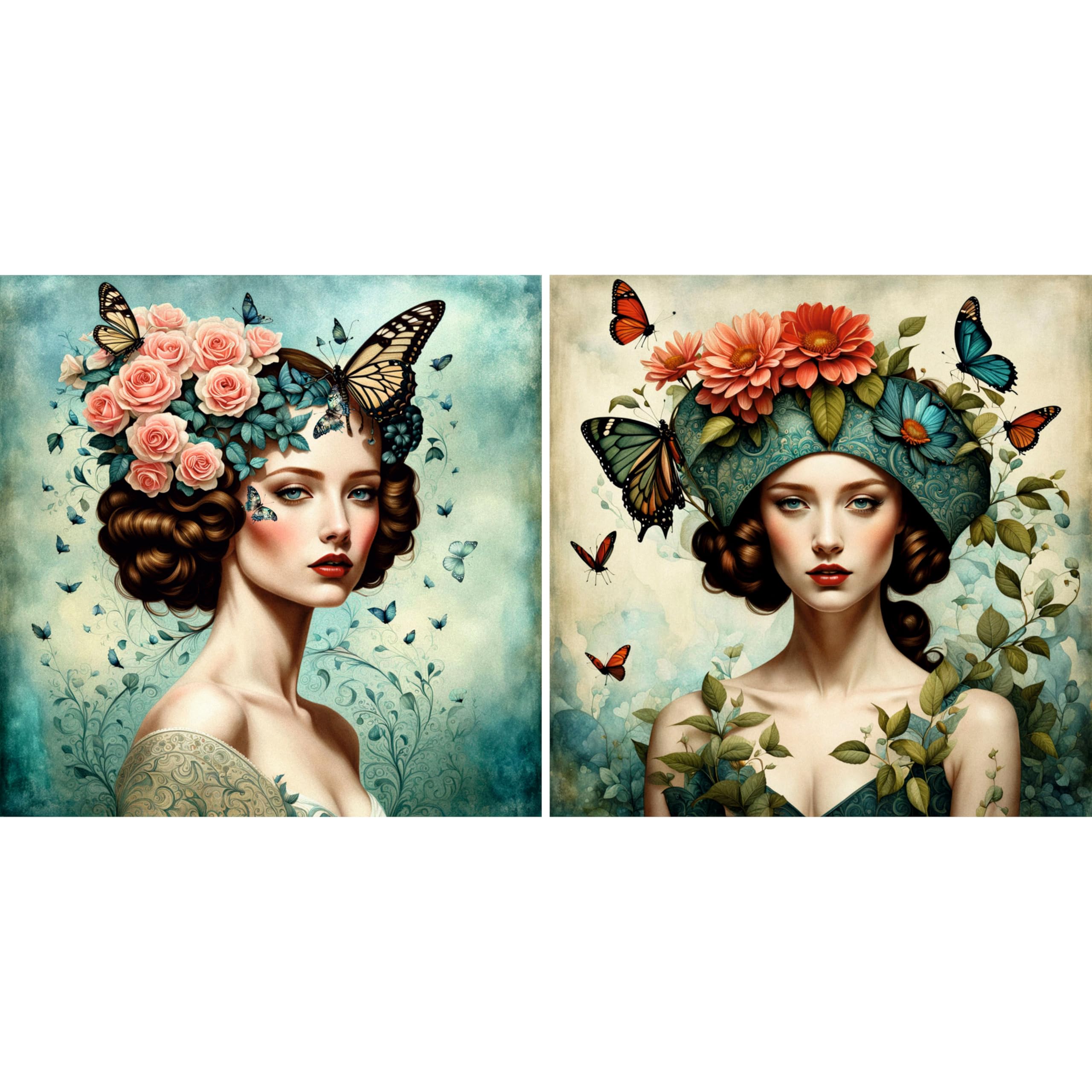 Decoupage Rice Paper (2 pc) - 2 surreal women for Furniture Poster Craft Decoupage by CRAFT KREATIVELY