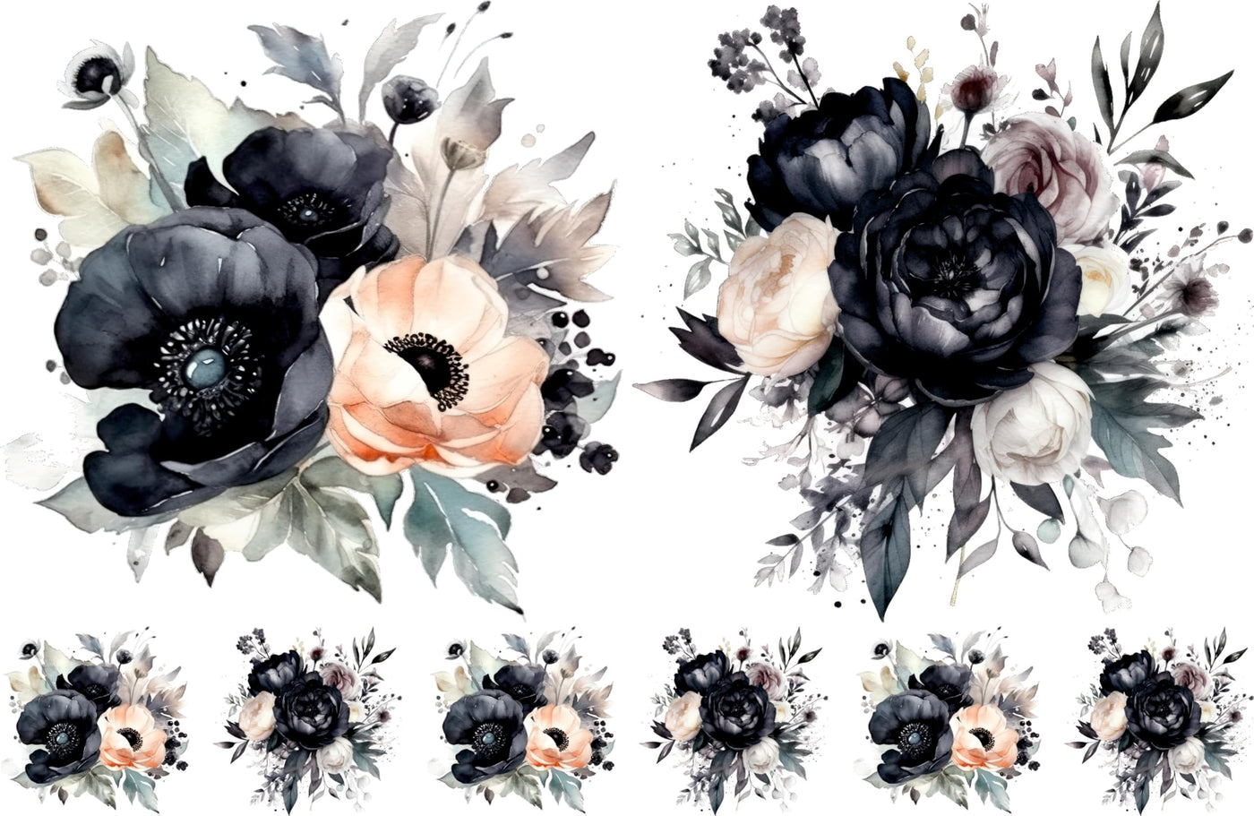 Black Bouquet Rice Papers, 8 x 11.5 inch (A4) - 4 Pages | 32 Pieces | 8 Unique Designs | Versatile Decoupage Designs for Art Projects & Crafting by CRAFT KREATIVELY