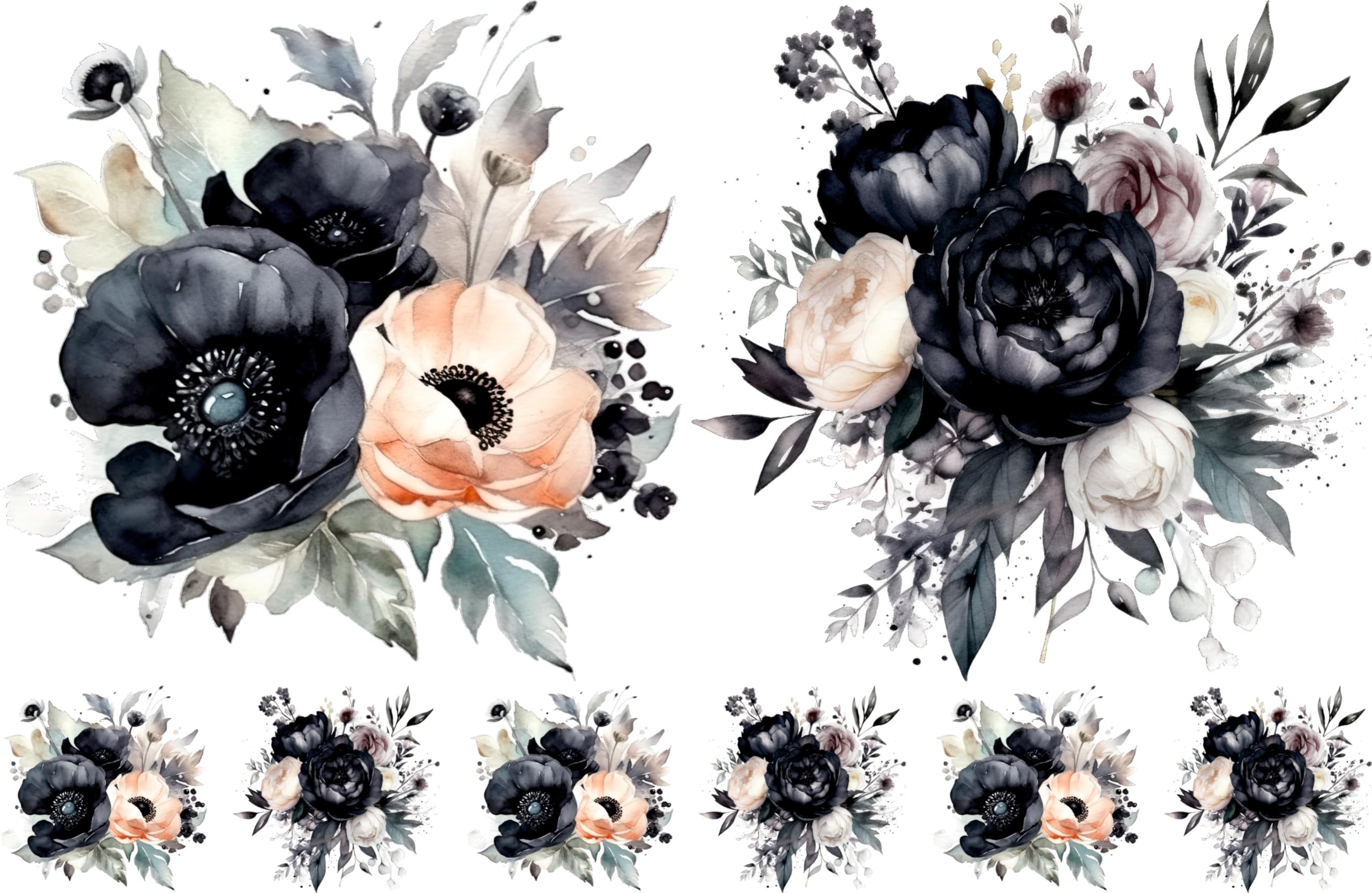 Black Bouquet Rice Papers, 8 x 11.5 inch (A4) - 4 Pages | 32 Pieces | 8 Unique Designs | Versatile Decoupage Designs for Art Projects & Crafting by CRAFT KREATIVELY