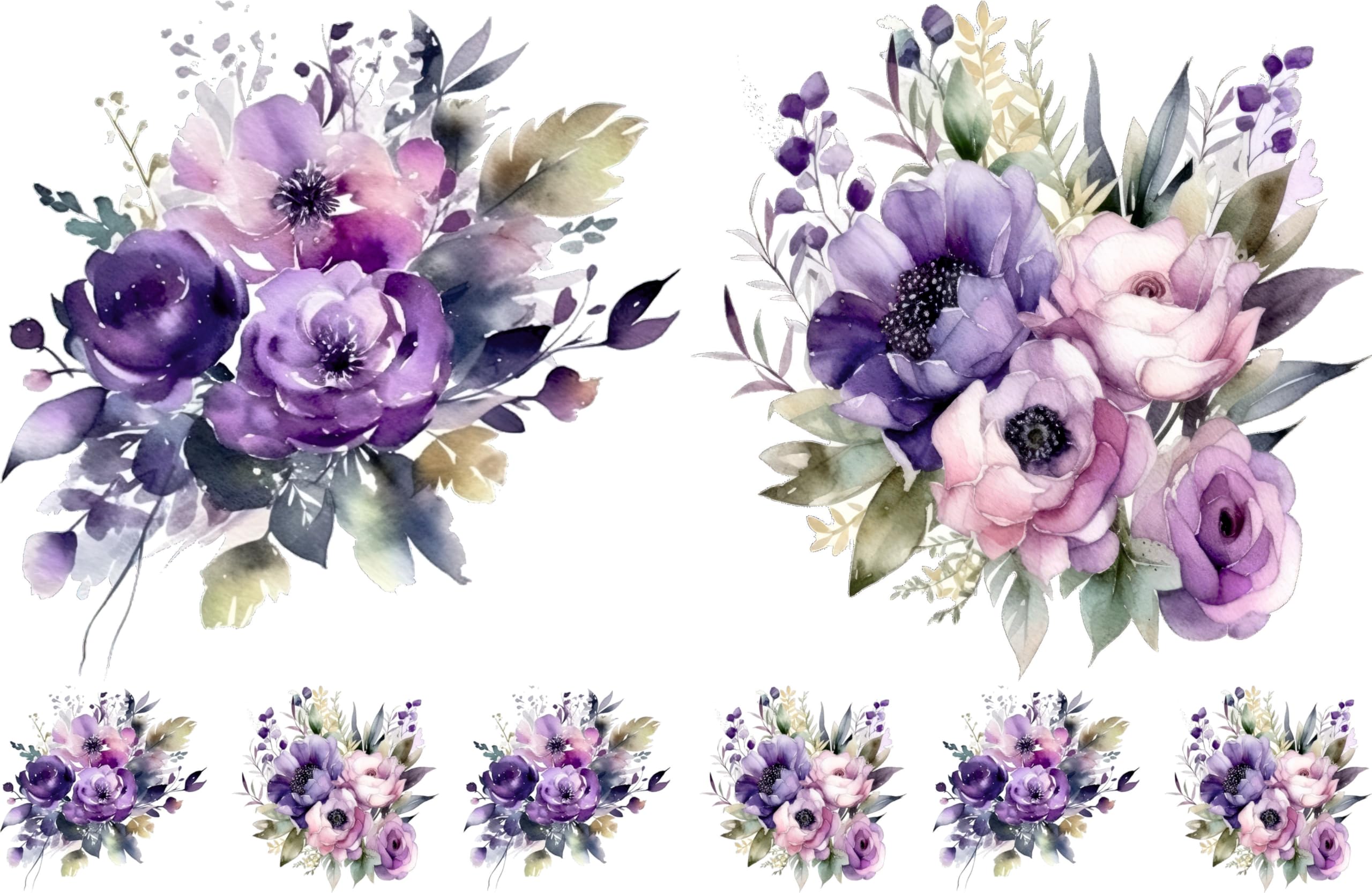 Bouquet Rice Papers - 4 Pages | 32 Pieces | 8 Unique Designs | Versatile Decoupage Designs for Art Projects & Crafting by CRAFT KREATIVELY (Purple)