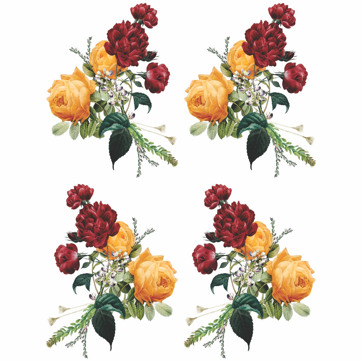 Yellow Rose Bouquet Rice Paper, 20.32 x 26.67 cm - 6x 1 Bouquet Design Printed in 2 Different Sizes on 30gsm Mulberry Paper Visible Fibres for Decoupage Crafts Mixed Media Collage Art