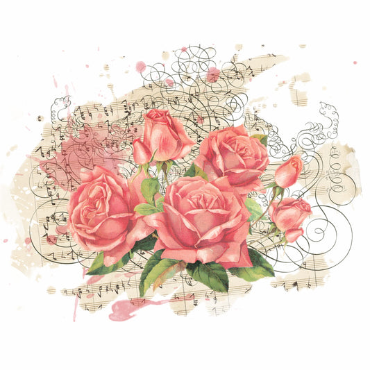 Roses Birds Overlay Rice Paper, 20.32 x 26.67 cm - 6 x Different Printed Mulberry Paper Images 30gsm Visible Fibres for Decoupage Crafts Mixed Media Collage Art