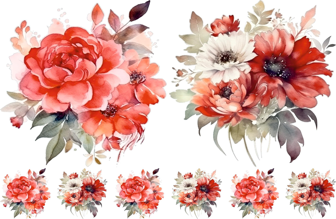 Bouquet Rice Papers - 4 Pages | 32 Pieces | 8 Unique Designs | Versatile Decoupage Designs for Art Projects & Crafting by CRAFT KREATIVELY (Red)