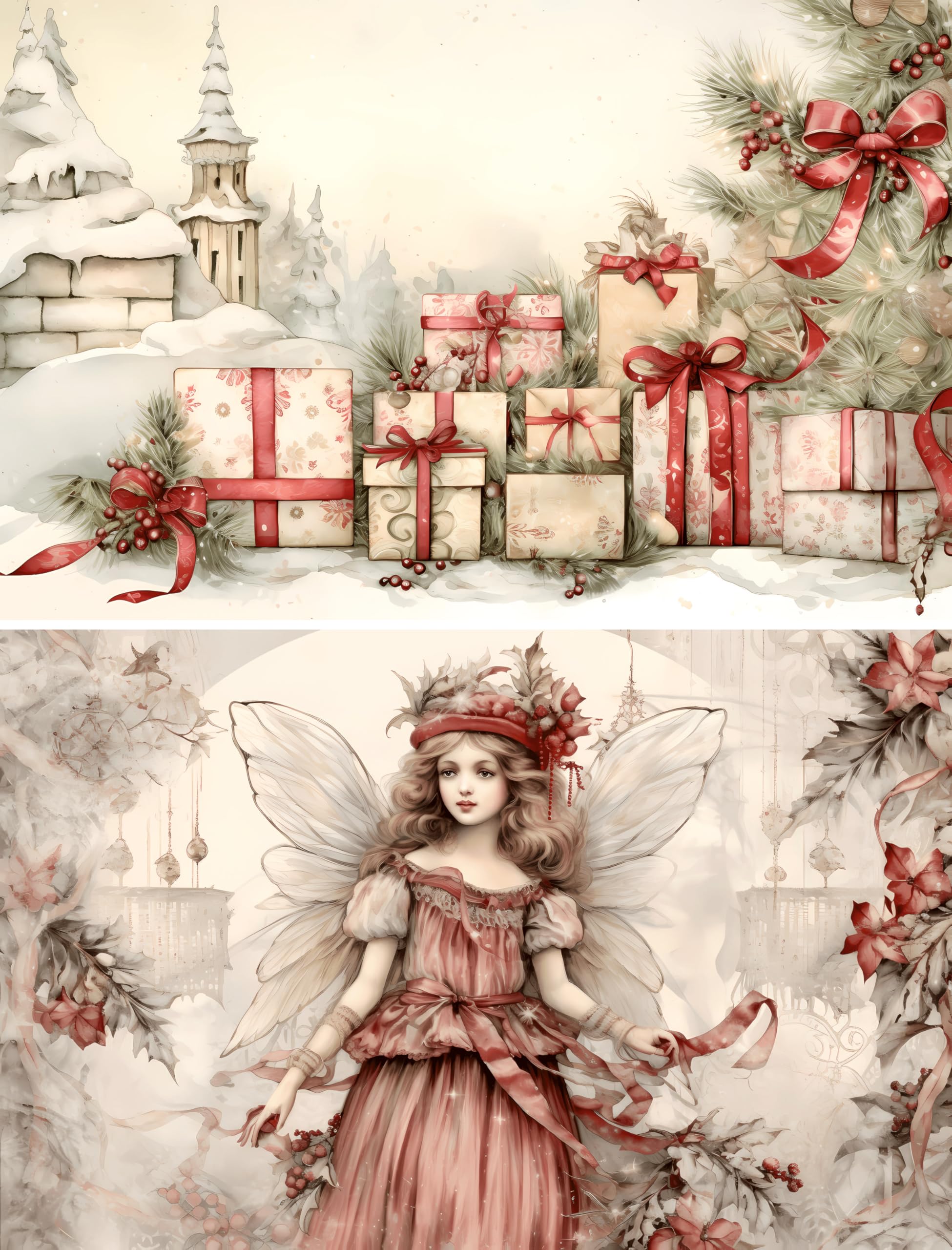 Christmas Pastel Decoupage Rice Papers, 21 x 26.5cm - 6 Sheets | 6 Unique Designs | Versatile Christmas Designs for Art Projects & Crafting by CRAFT KREATIVELY