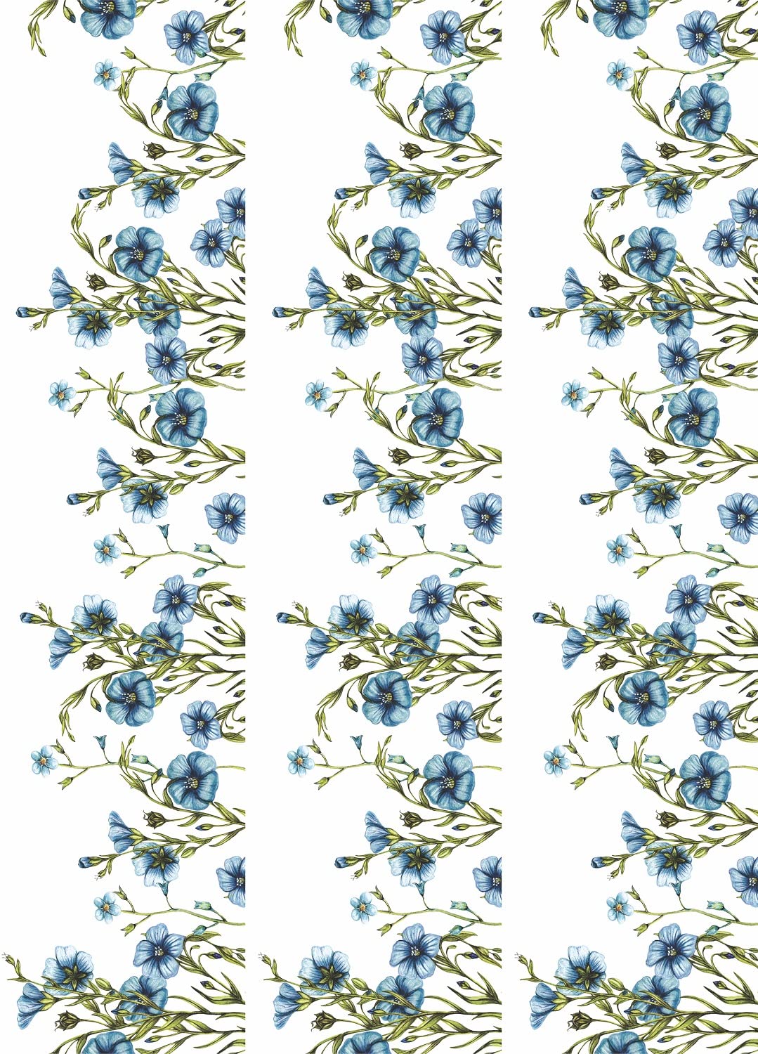 Blue Flower Border Rice Paper, 29.21 x 40.64 cm - 3 sheets Printed Mulberry Paper Border Images 36gsm Visible Fibres for Decoupage Furniture Renovation Crafts
