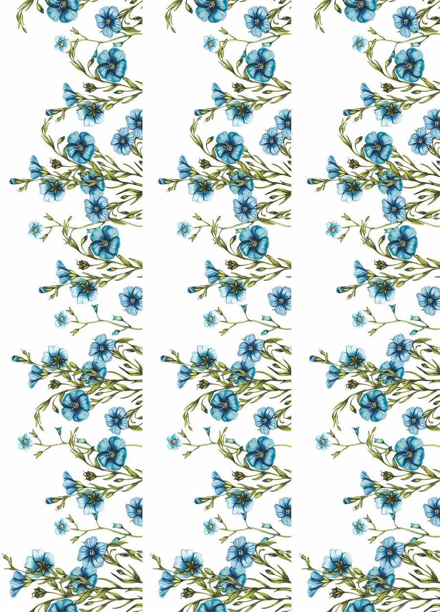 Blue Flower Border Rice Paper, 29.21 x 40.64 cm - 3 sheets Printed Mulberry Paper Border Images 36gsm Visible Fibres for Decoupage Furniture Renovation Crafts