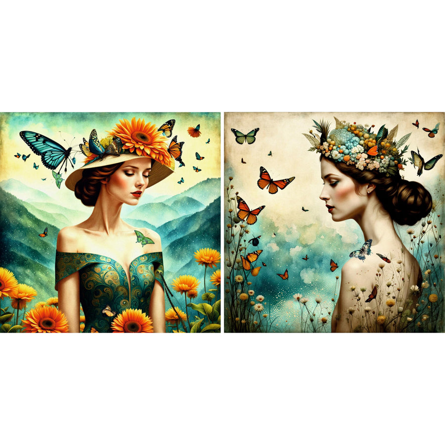 Decoupage Rice Paper (2 pc) - 2 surreal women for Furniture Poster Craft Decoupage by CRAFT KREATIVELY