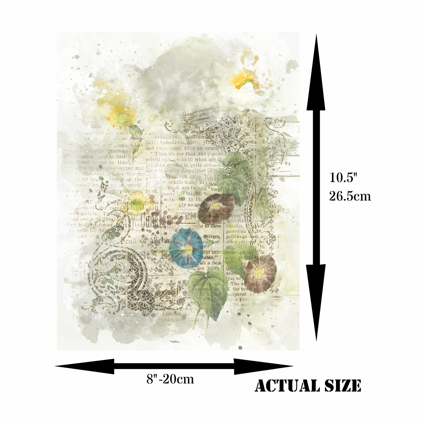 Distressed Floral Overlay Rice Paper, 20.32 x 26.67 cm - 6 x Different Printed Mulberry Paper Images 30gsm Visible Fibres for Decoupage Crafts Mixed Media Collage Art