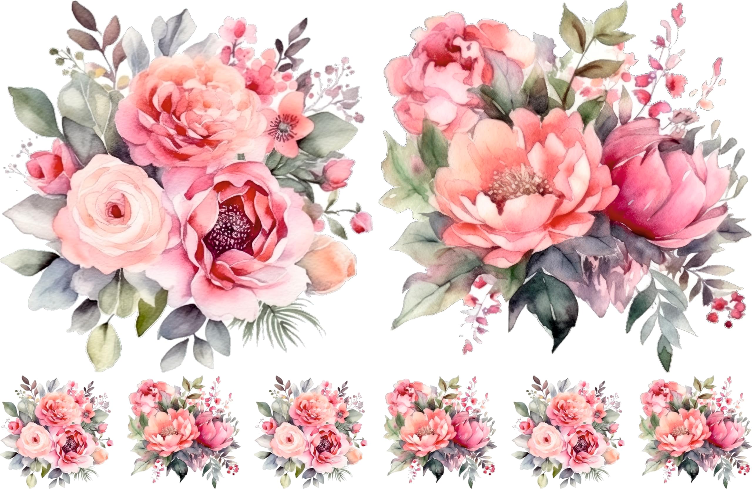 Bouquet Rice Papers - 4 Pages | 32 Pieces | 8 Unique Designs | Versatile Decoupage Designs for Art Projects & Crafting by CRAFT KREATIVELY (Pink)