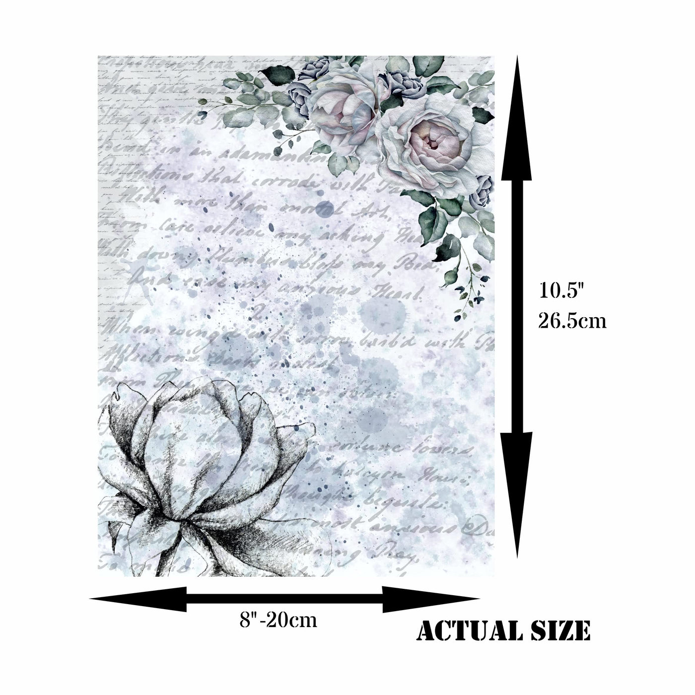 Blue Background Mulberry Rice Paper, 20.5 x 26.5cm - 6 x Different Printed Mulberry Paper Images 30gsm Visible Fibres for Decoupage Crafts Mixed Media Collage Art
