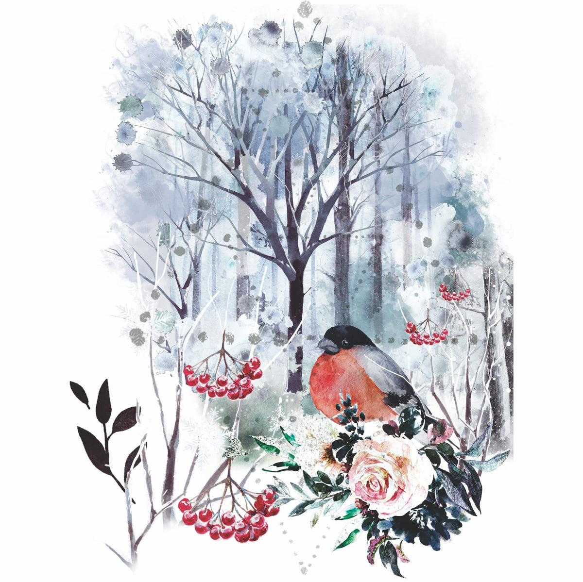 Winter Overlay Rice Paper, 20.32 x 26.67 cm - 6 x Different Printed Mulberry Paper Images 30gsm Visible Fibres for Decoupage Crafts Mixed Media Collage Art