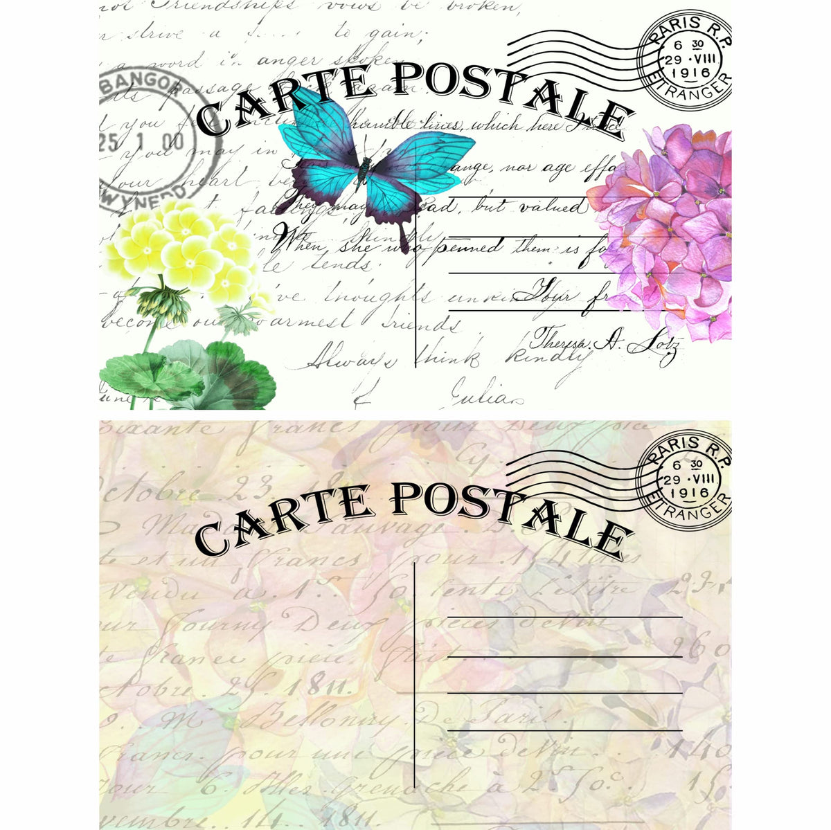 Aqua Butterfly Mulberry Rice Paper, 20.5 x 26.5cm - 6 x Different Printed Mulberry Paper Images 30gsm Visible Fibres for Decoupage Crafts Mixed Media Collage Art
