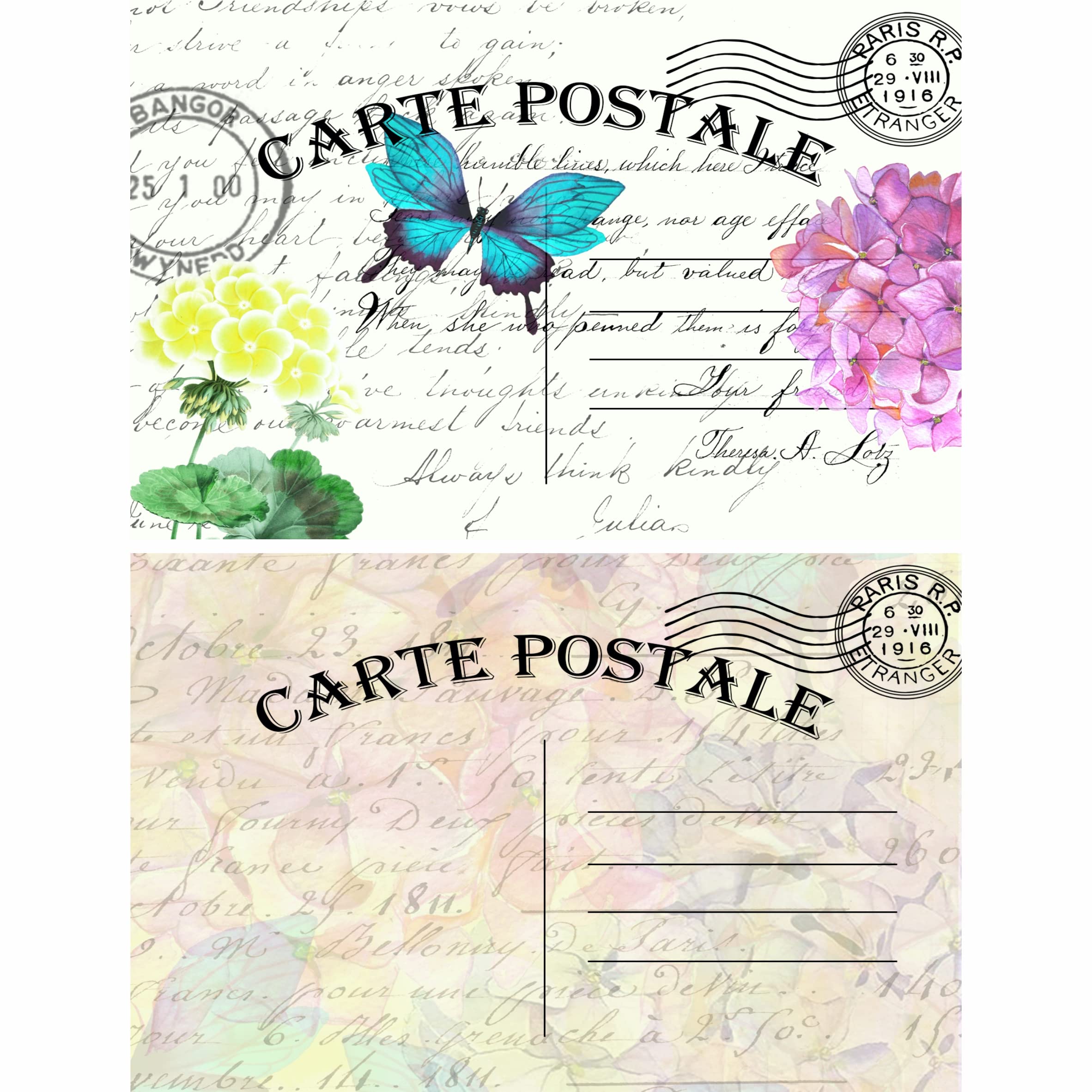 Aqua Butterfly Mulberry Rice Paper, 20.5 x 26.5cm - 6 x Different Printed Mulberry Paper Images 30gsm Visible Fibres for Decoupage Crafts Mixed Media Collage Art