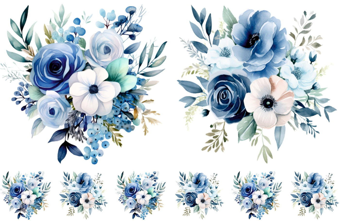 Bouquet Rice Papers - 4 Pages | 32 Pieces | 8 Unique Designs | Versatile Decoupage Designs for Art Projects & Crafting by CRAFT KREATIVELY (Blue)