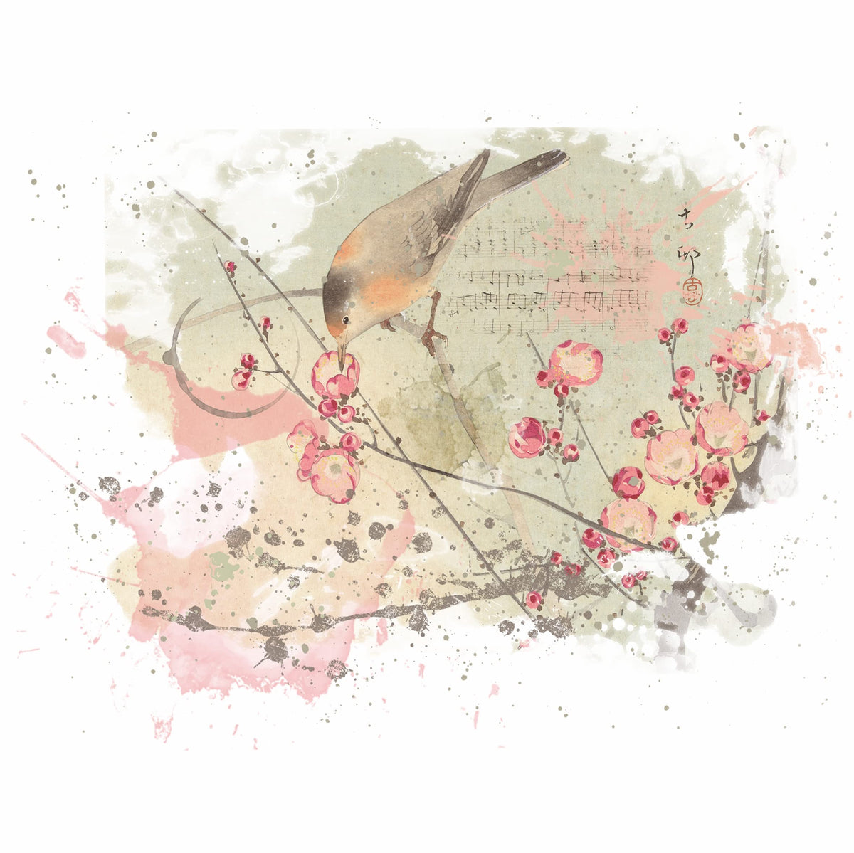 Roses Birds Overlay Rice Paper, 20.32 x 26.67 cm - 6 x Different Printed Mulberry Paper Images 30gsm Visible Fibres for Decoupage Crafts Mixed Media Collage Art