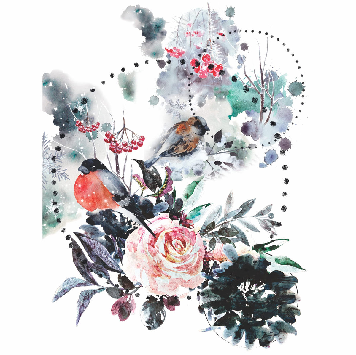Winter Overlay Rice Paper, 20.32 x 26.67 cm - 6 x Different Printed Mulberry Paper Images 30gsm Visible Fibres for Decoupage Crafts Mixed Media Collage Art