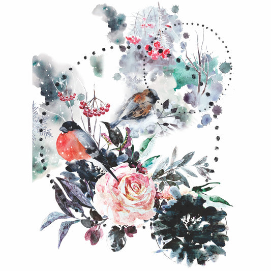 Winter Overlay Rice Paper, 20.32 x 26.67 cm - 6 x Different Printed Mulberry Paper Images 30gsm Visible Fibres for Decoupage Crafts Mixed Media Collage Art