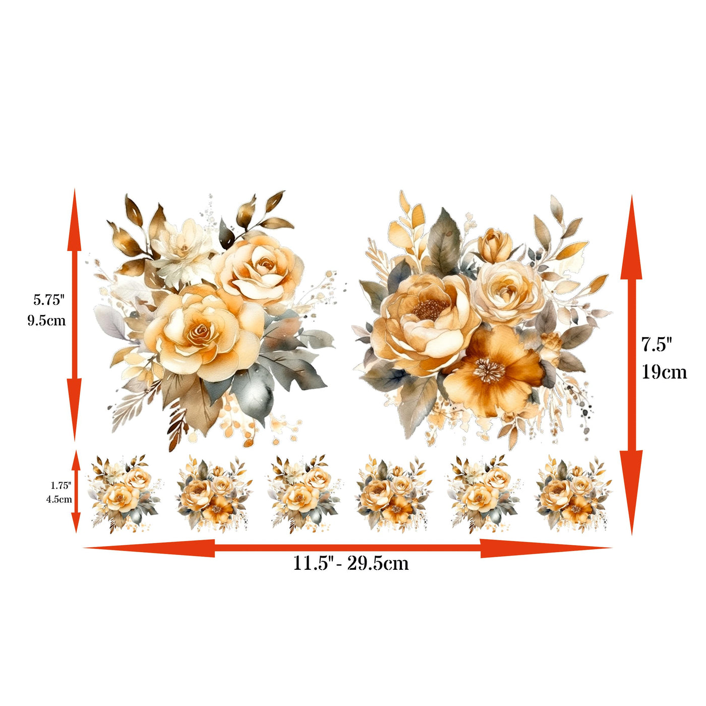 Bouquet Rice Papers - 4 Pages | 32 Pieces | 8 Unique Designs | Versatile Decoupage Designs for Art Projects & Crafting by CRAFT KREATIVELY (Gold)