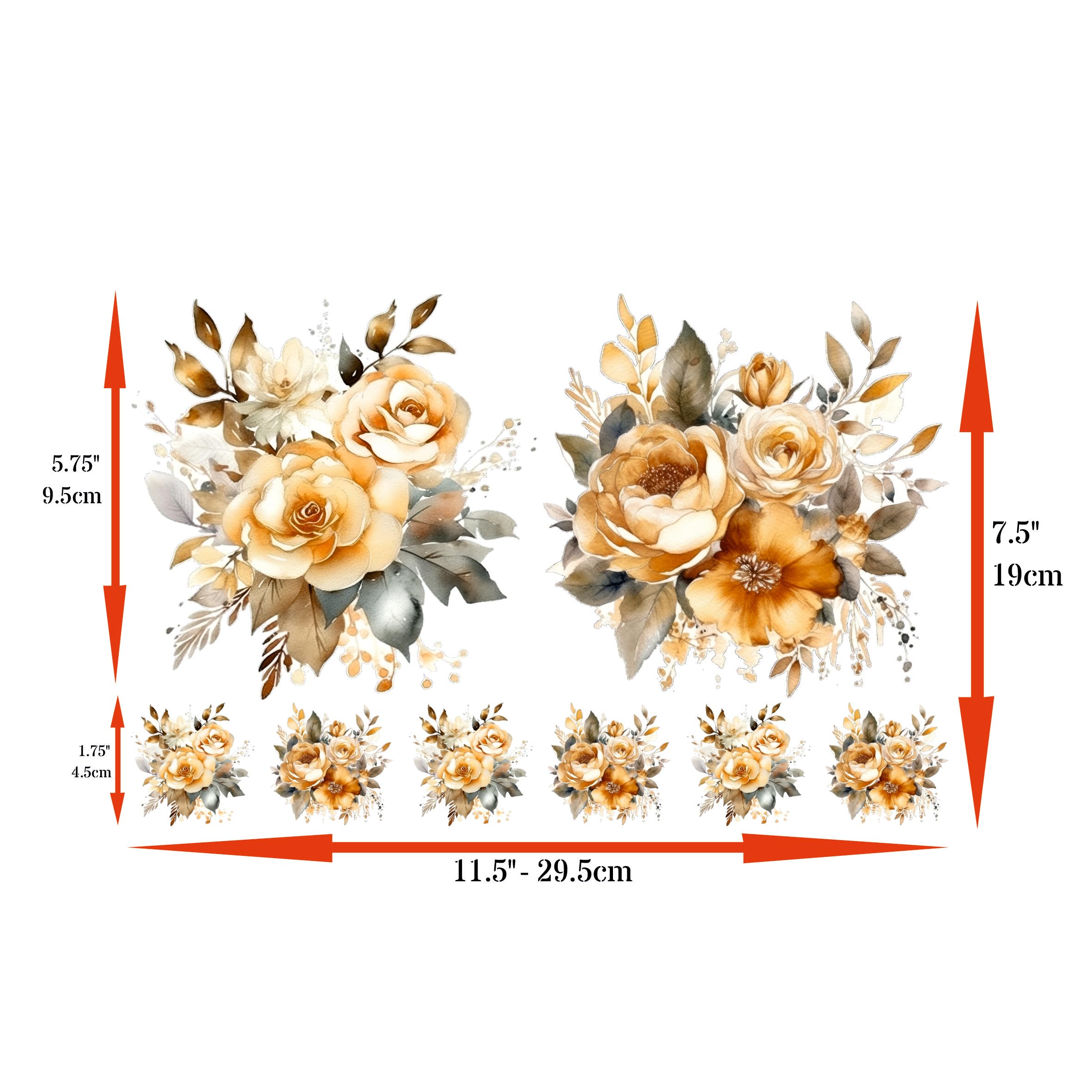 Bouquet Rice Papers - 4 Pages | 32 Pieces | 8 Unique Designs | Versatile Decoupage Designs for Art Projects & Crafting by CRAFT KREATIVELY (Gold)