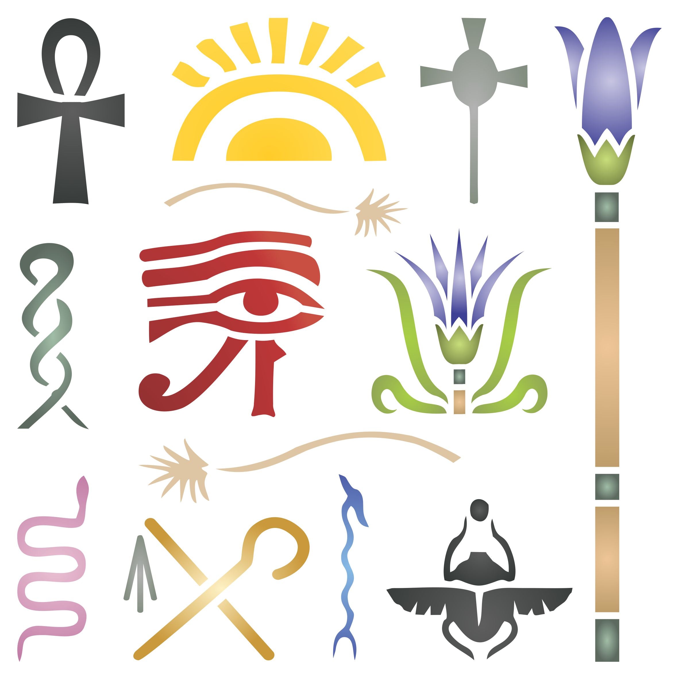 Egyptian Symbols Stencil - Classic Egypt Symbol Hyroglyphics