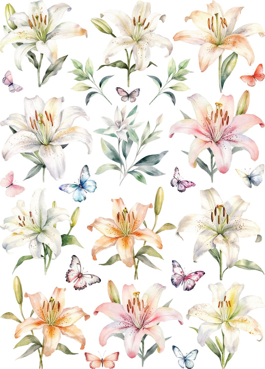 LilyFlowers Mulberry Rice Paper, 29.21 x 36.83 cm - for Decoupage Cards Crafts