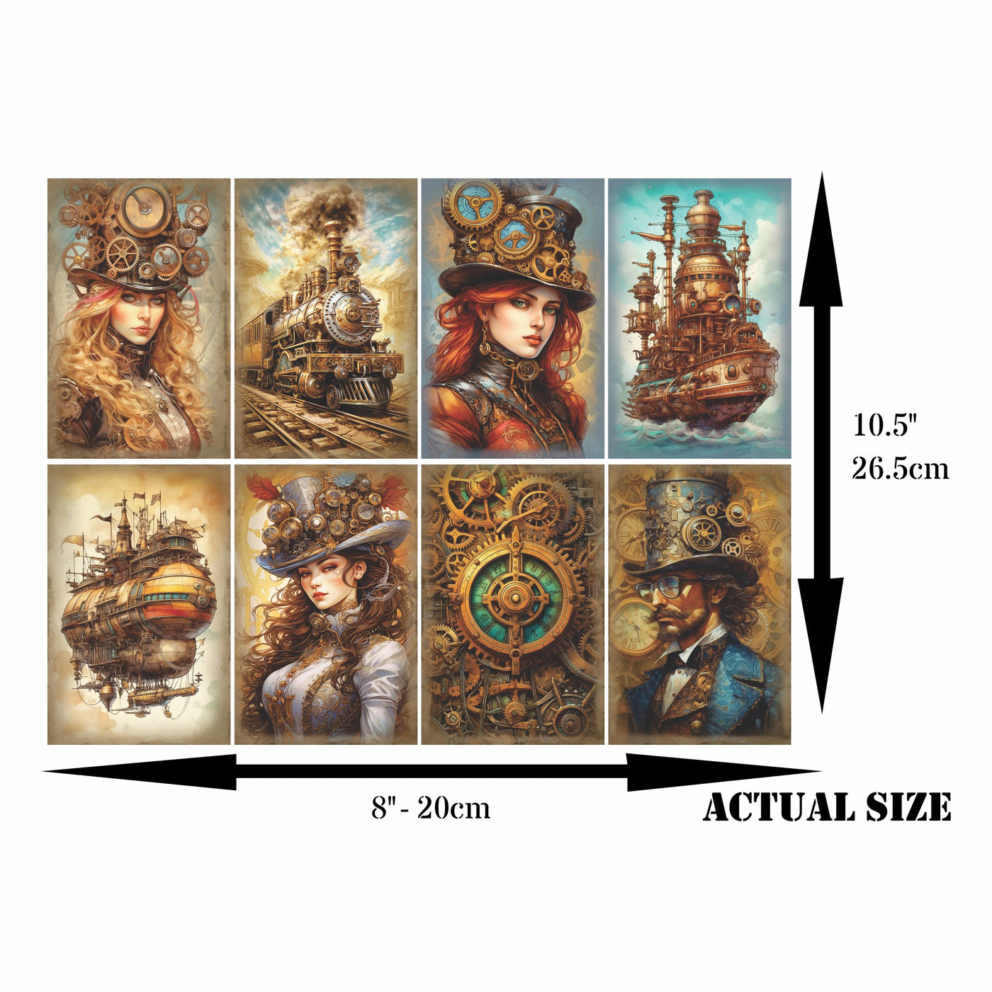 Steampunk Mulberry Rice Paper, 8 x 10.5 inch - for Decoupage Cards Crafts