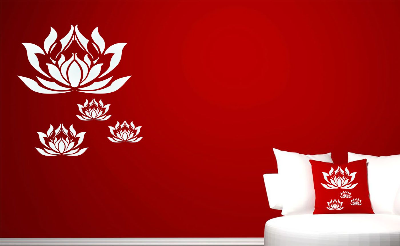 Lotus Flowers Stencil, 14 x 14 inch - Large Lotus Flower Mural