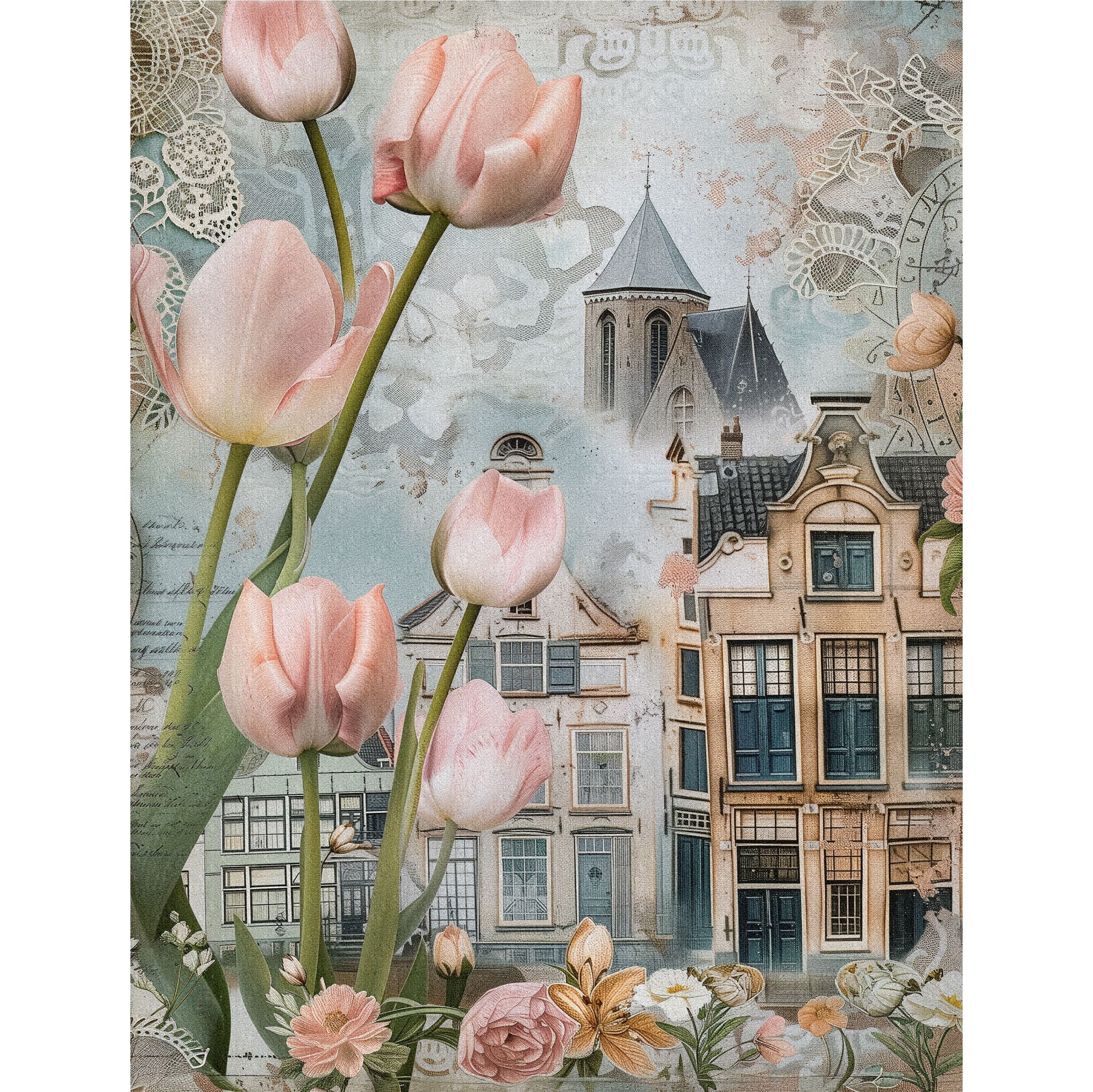 Tulips Decoupage Rice Paper, 8 x 10.5 inch - for Scrapbooking Cards Crafts