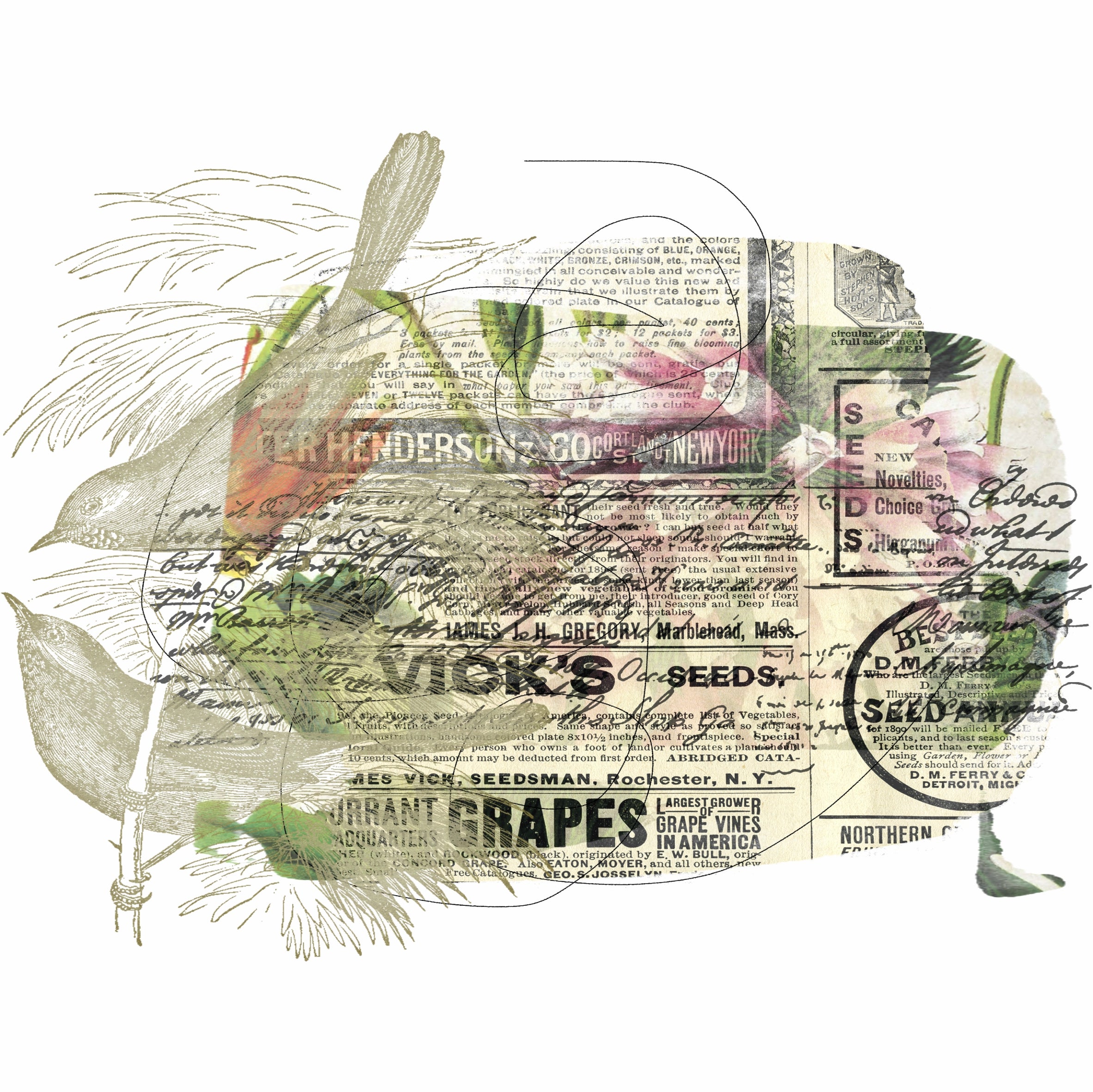 Mixed Media Overlay Rice Paper- 6 x Printed Mulberry Paper Images 30gsm