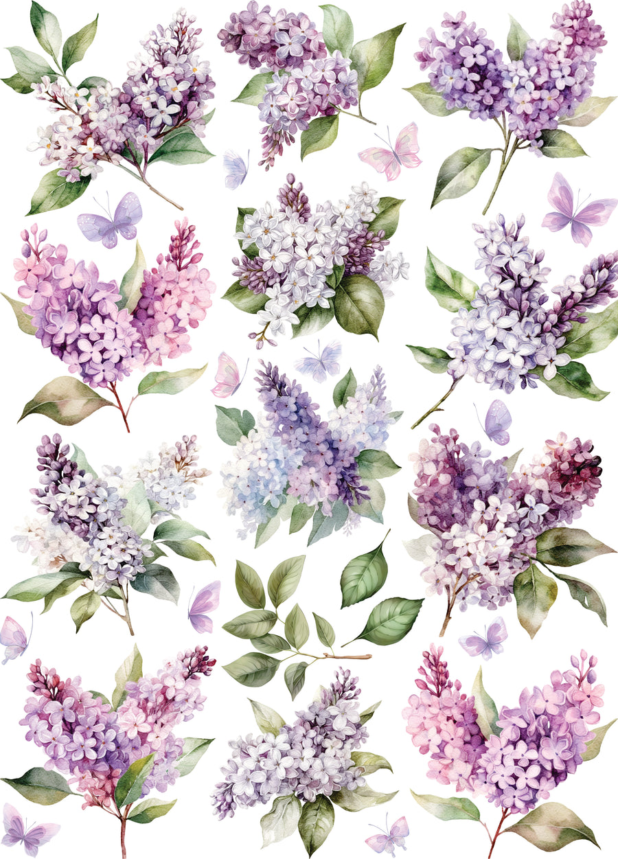 Lilac Flowers Mulberry Rice Paper, 11.5 x 14.5 inch - for Decoupage Cards Crafts