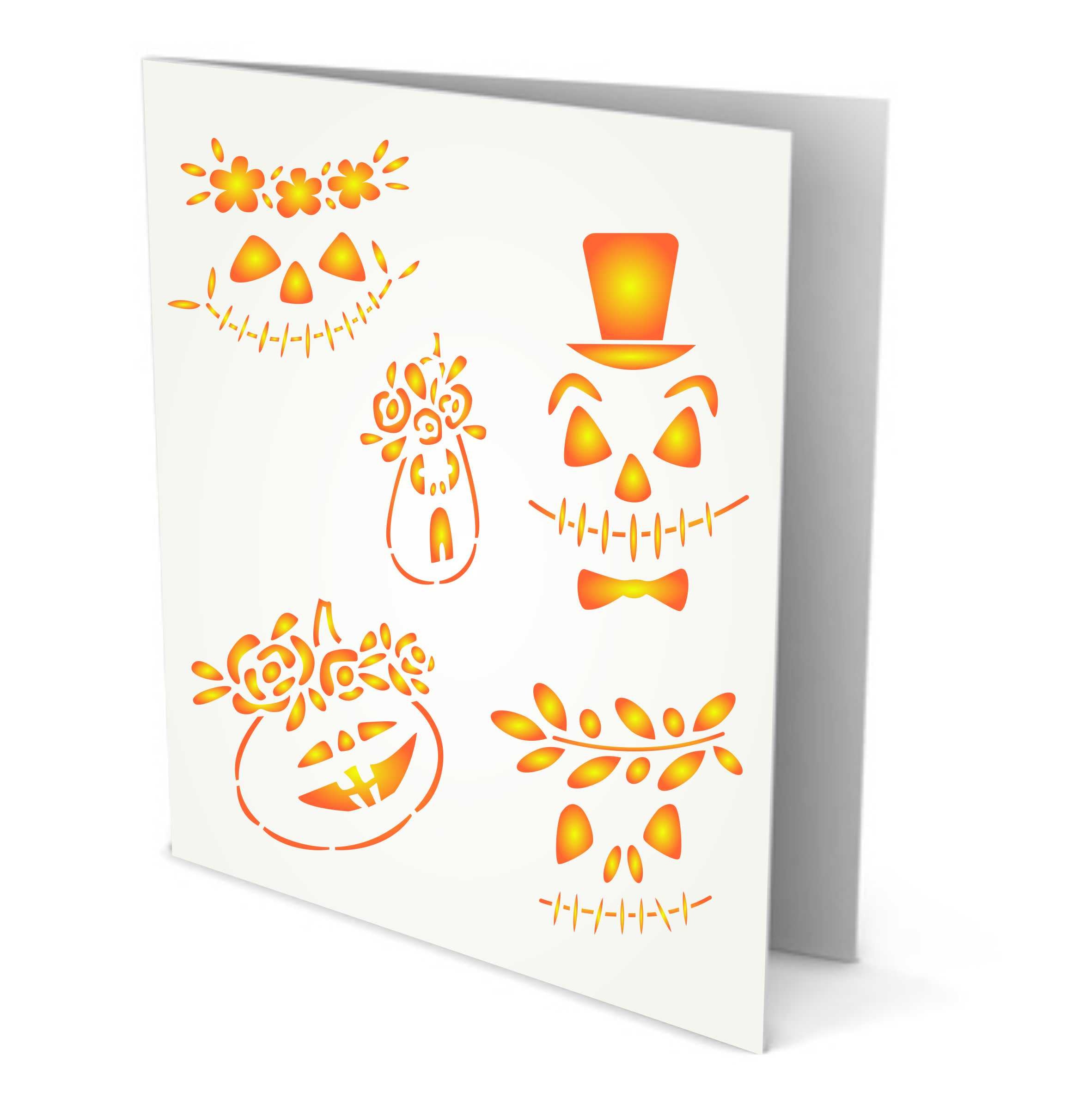 Pumpkin Faces Stencil - Halloween Pumpkin Face Flowers for Journals