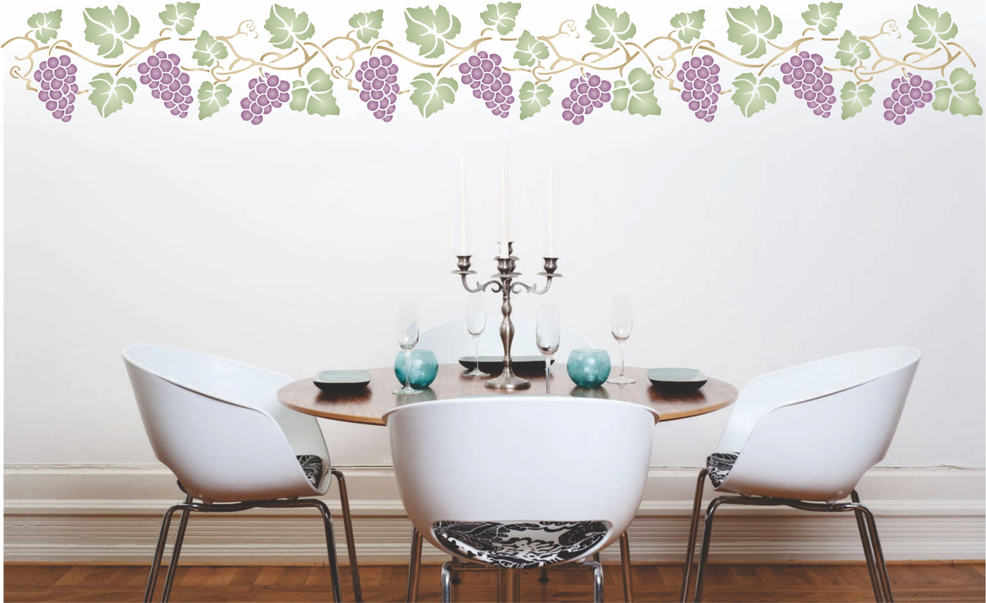 Grapevine Stencil, 23 x 8.5 inch - 2pc Classic Grape Vine Border