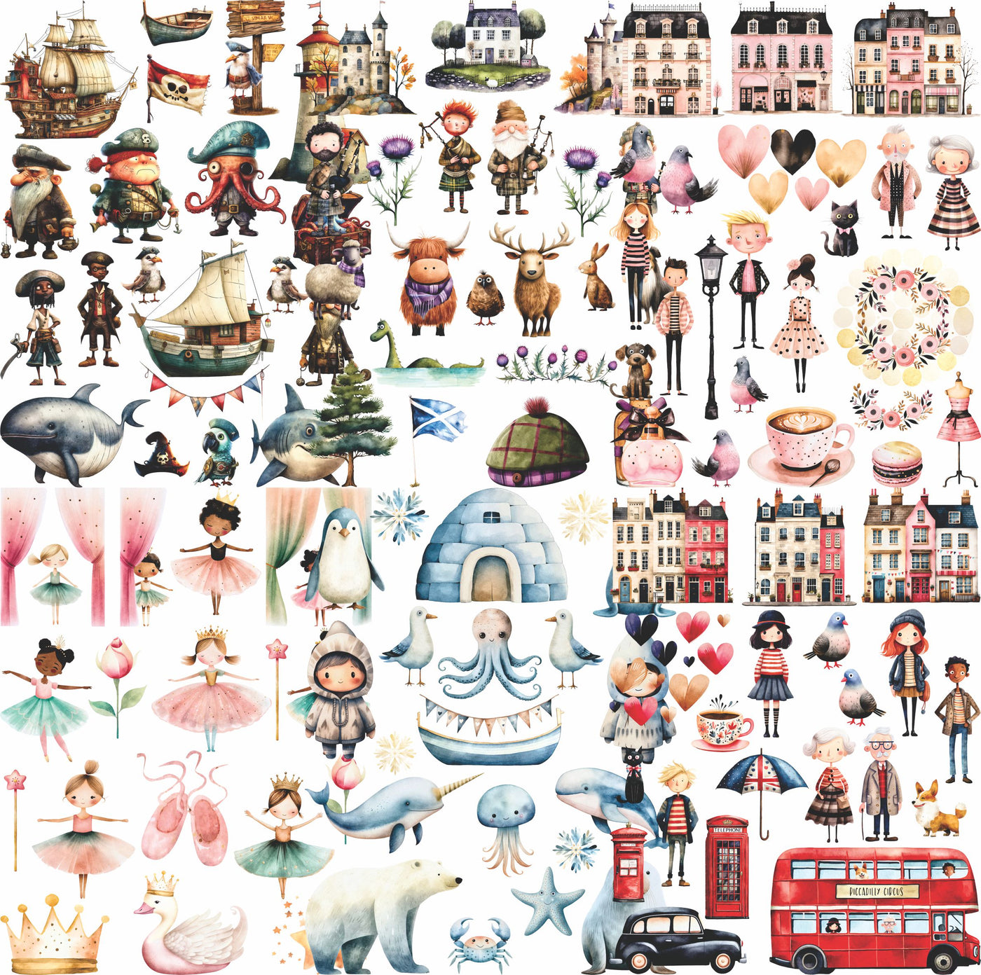 London Rice Paper- 6 Printed London Paris Scotland Arctic Ballet Pirates 30gsm