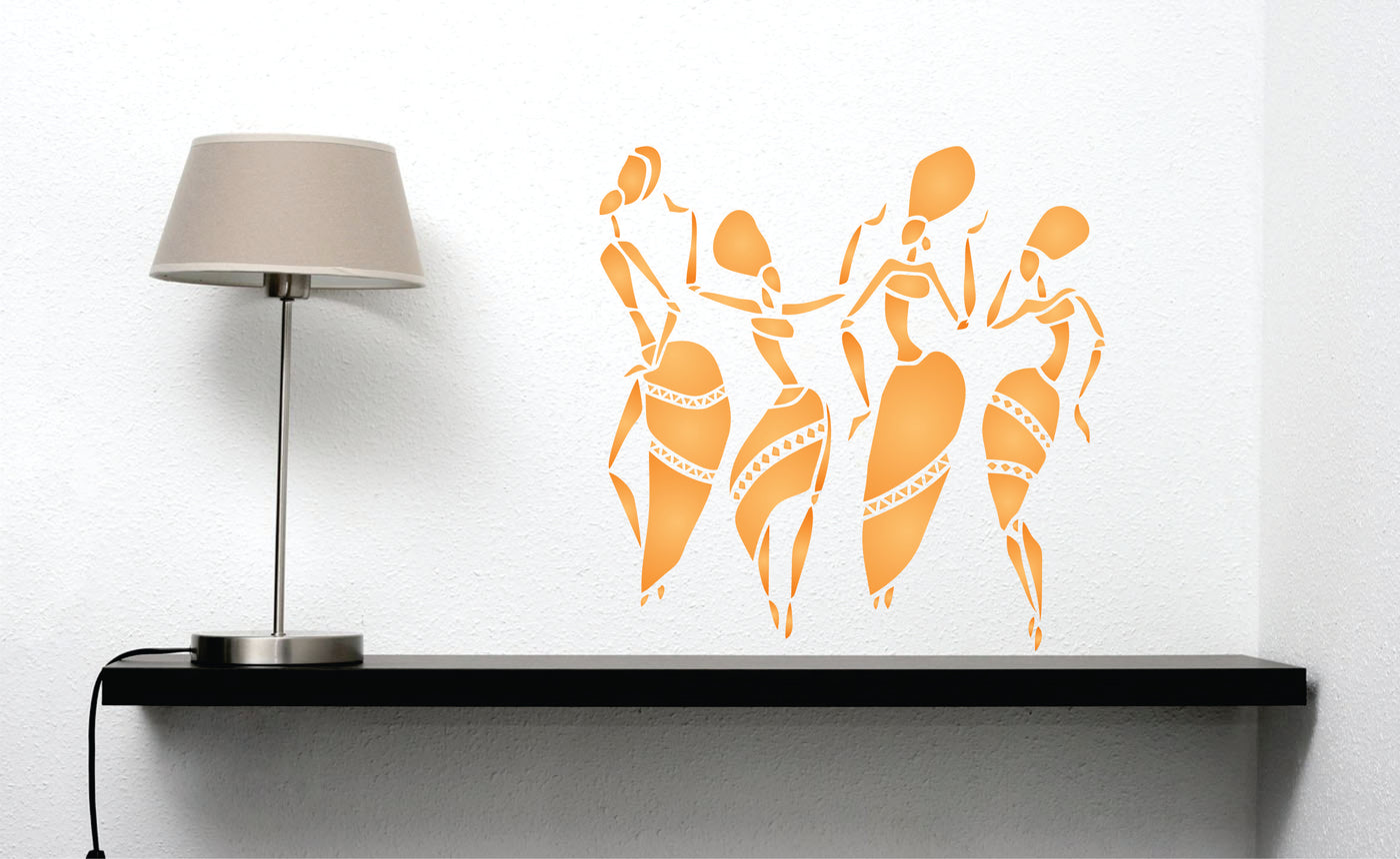 African Dancers Stencil - Women Lady Dancers Ethnic Tribal