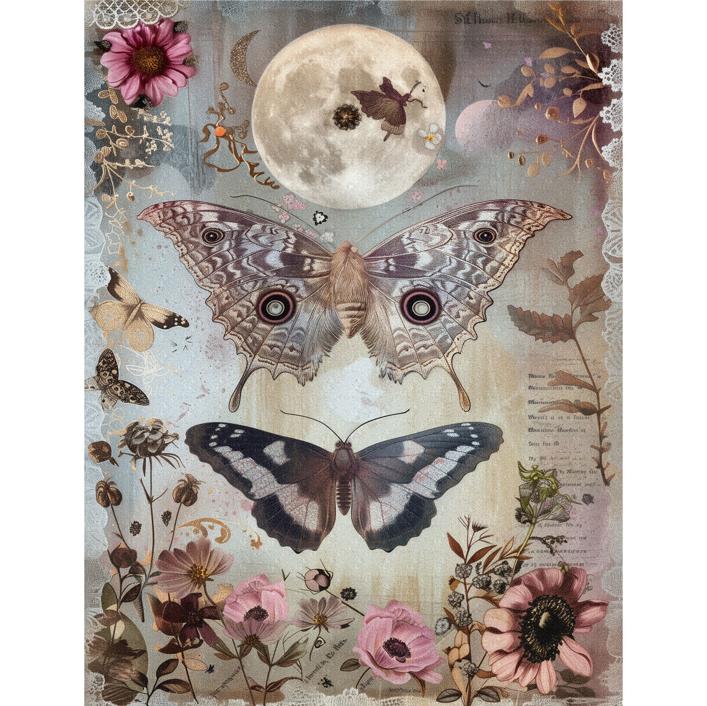 Moths Decoupage Rice Paper, 8 x 10.5 inch - for Scrapbooking Cards Crafts