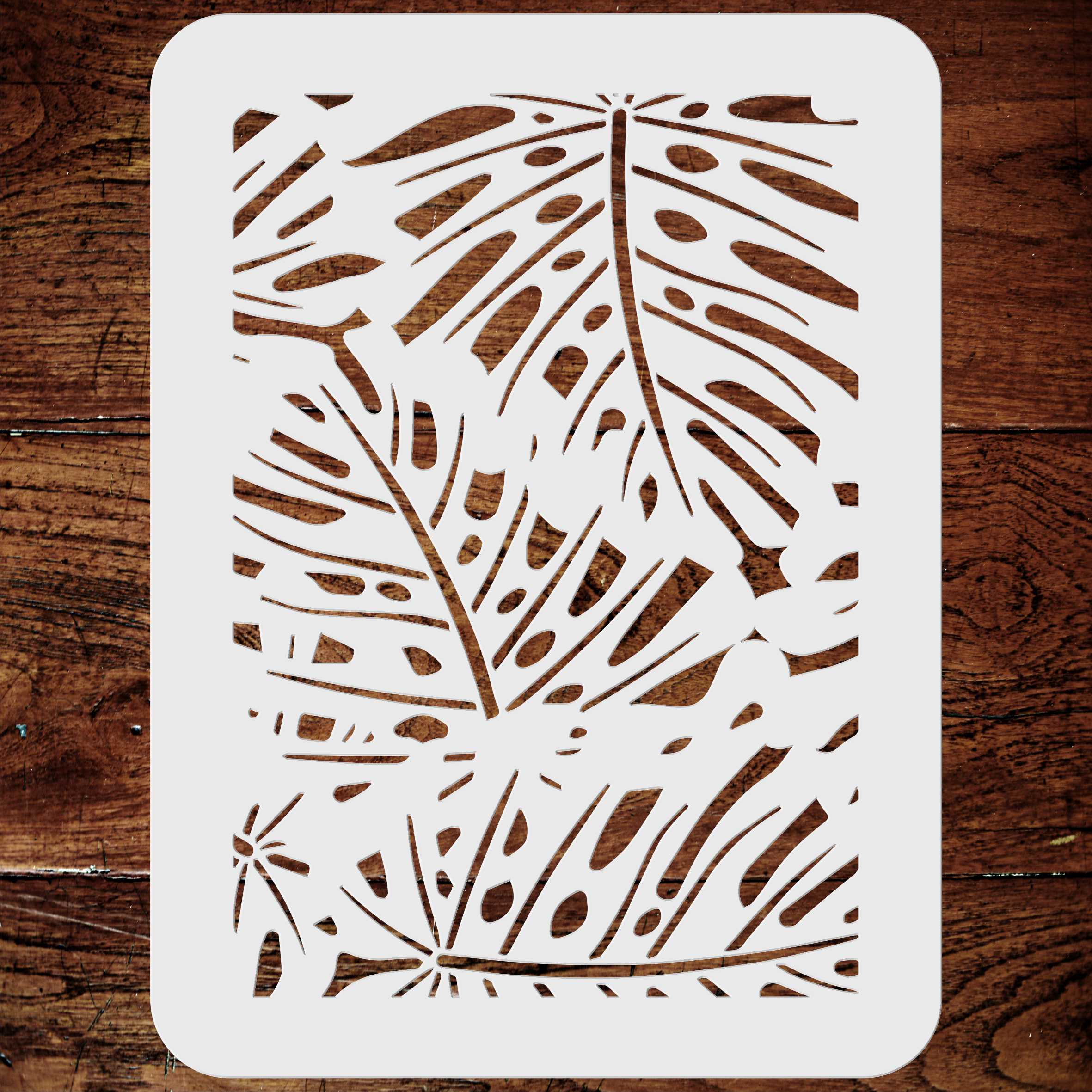 Monstera Layering Stencil, 4.5 x 6.5 inch - Grunge Tropical Leaf Mask use to Add Texture