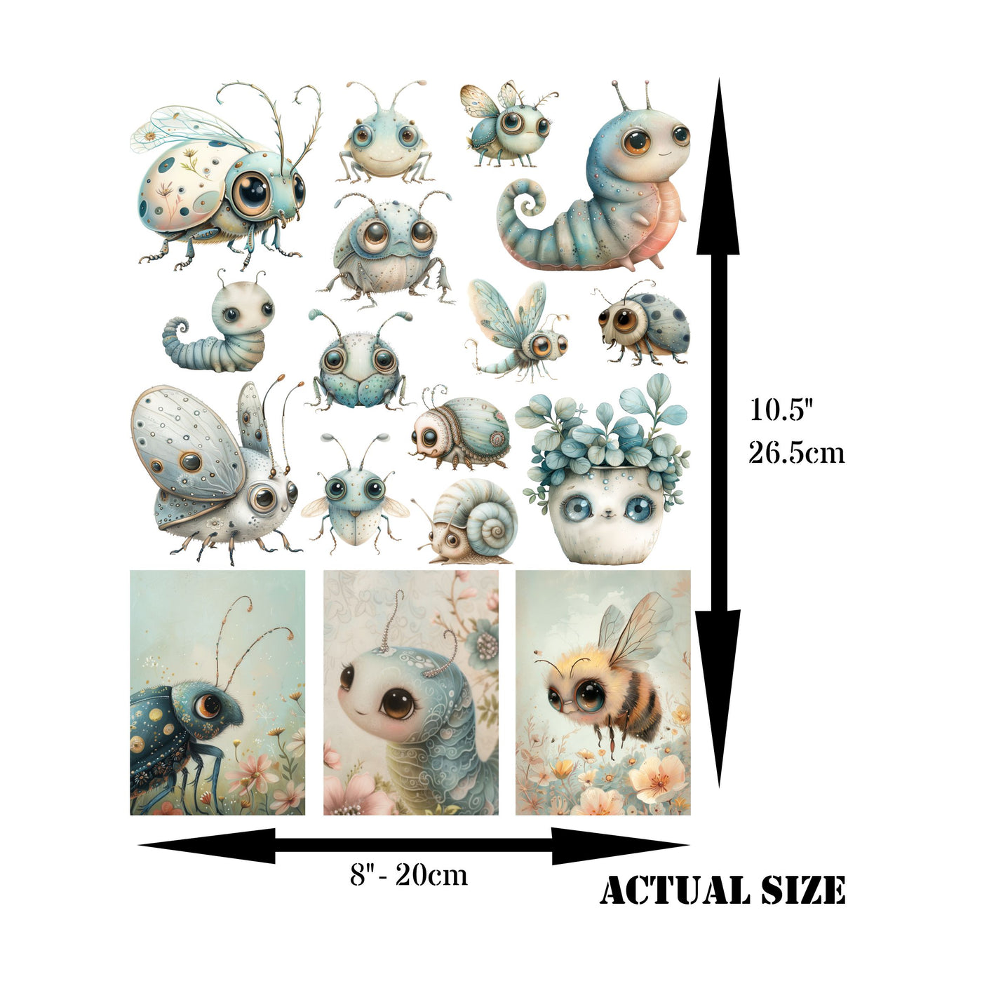 Cute Bugs Decoupage Rice Paper, 8 x 10.5 inch - for Decoupage Scrapbooking Craft