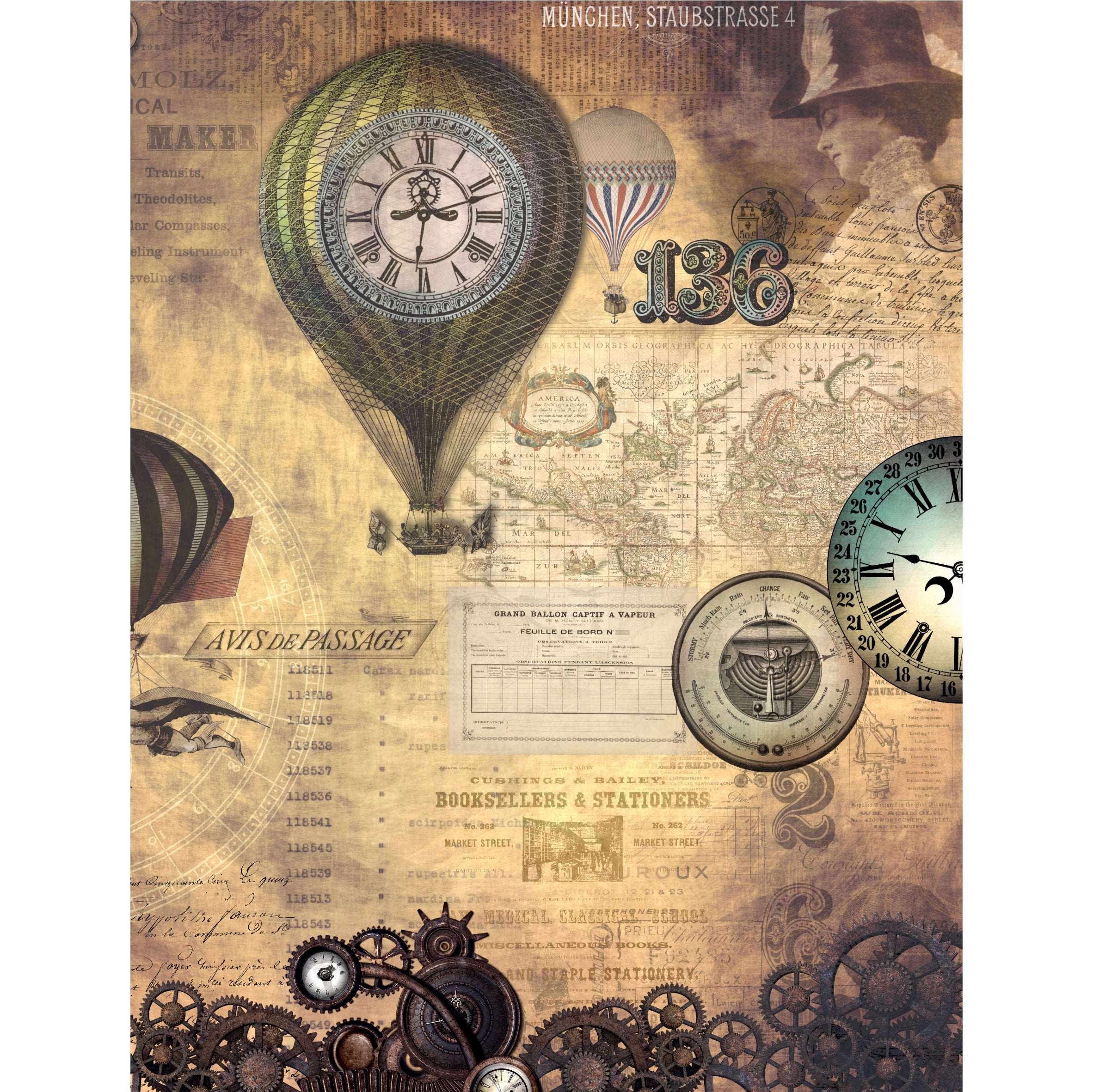 Steampunk Mix Rice Paper- 6 x Different Printed Mulberry Paper Images 30gsm