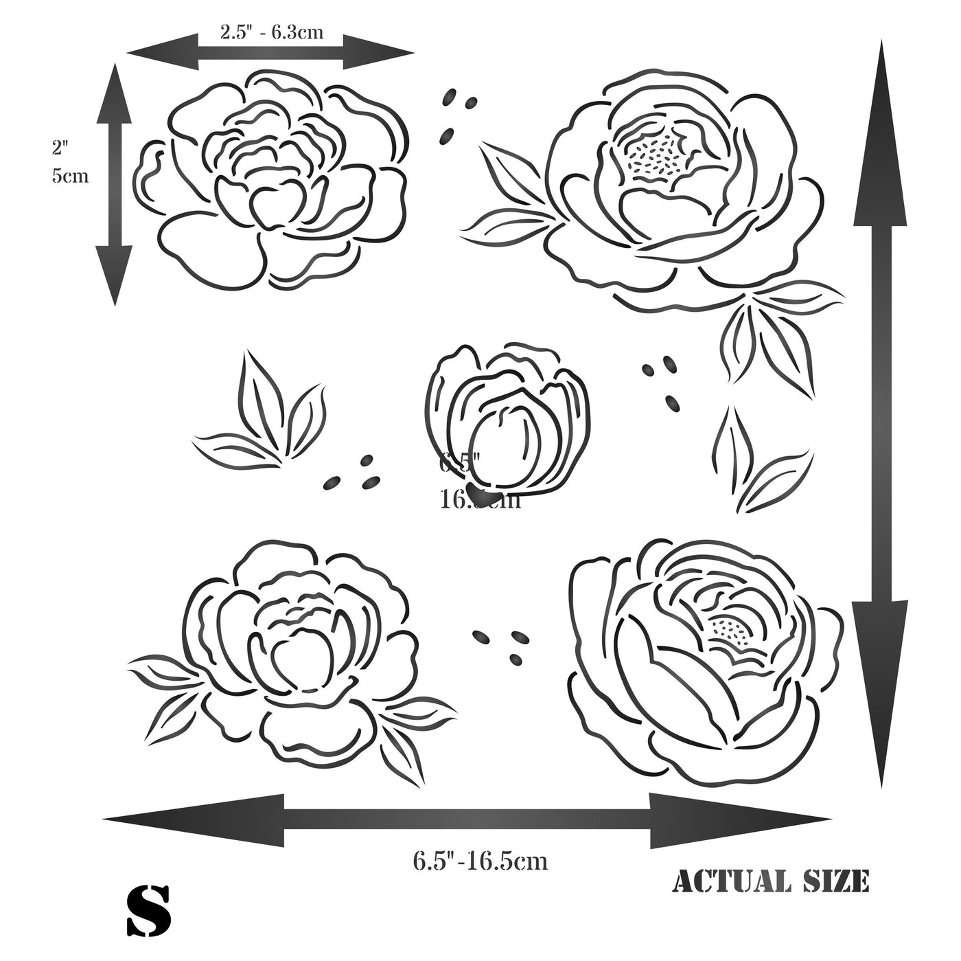 Peony Collection Stencil - Flower Floral Peonies Set