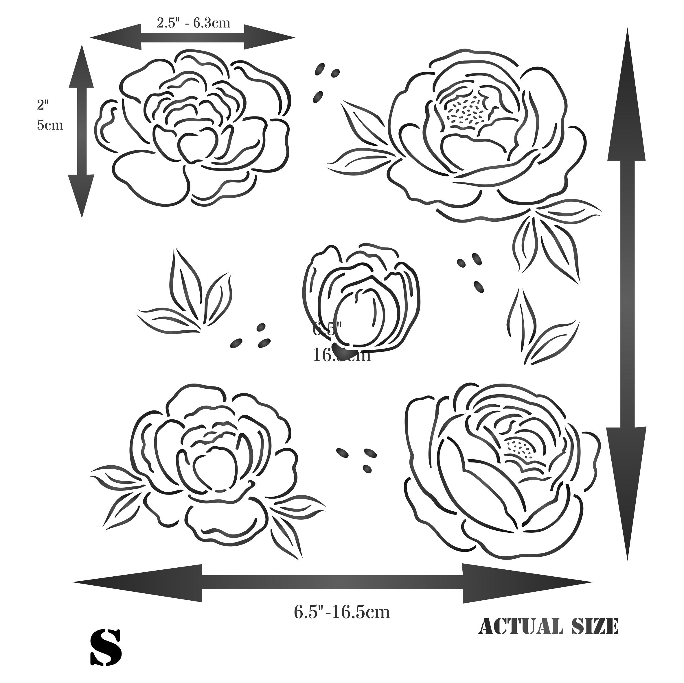 Peony Collection Stencil - Flower Floral Peonies Set