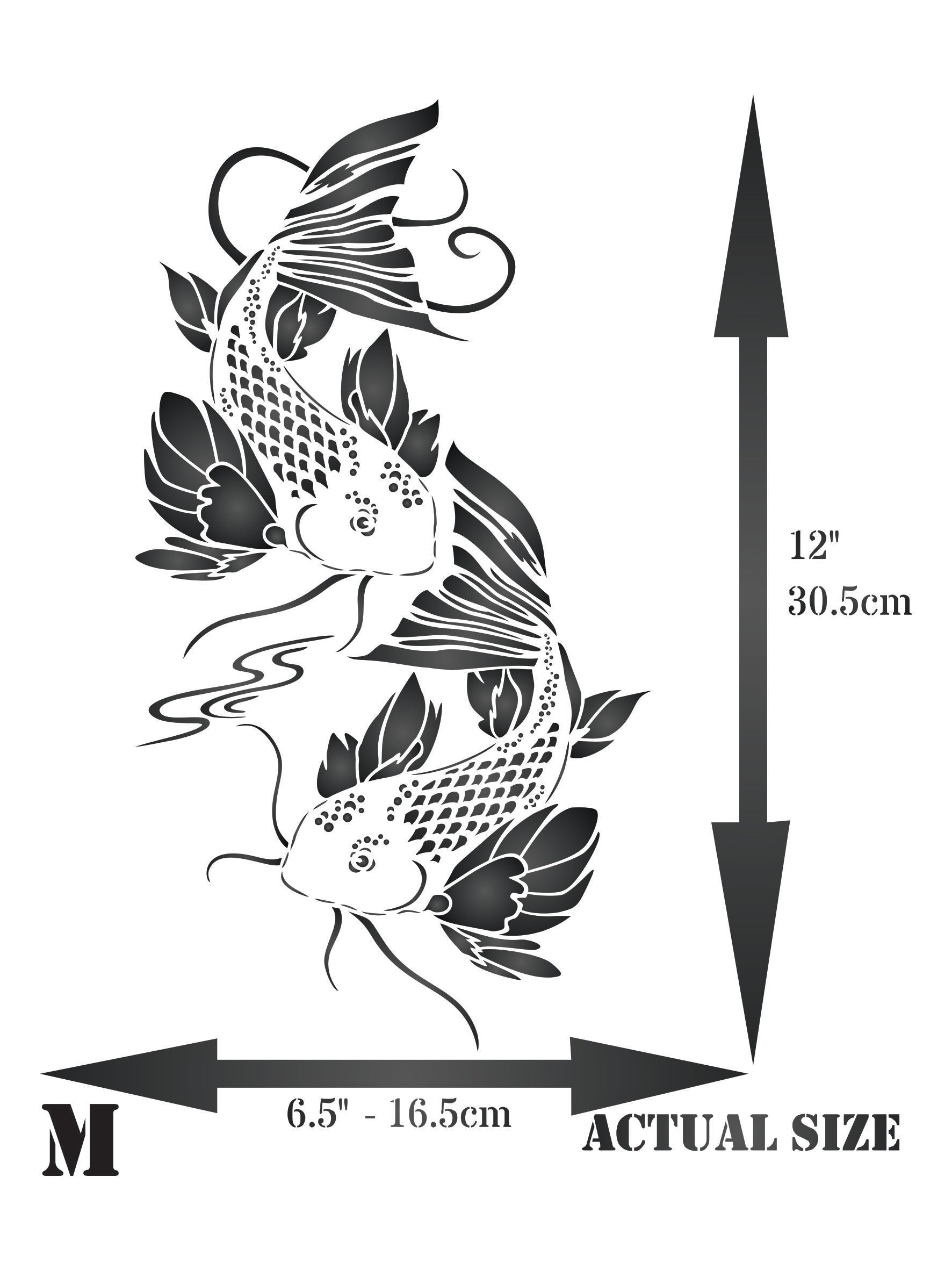 Koi Fish Stencil - Asian Oriental Carp Fish Animal Pond Water