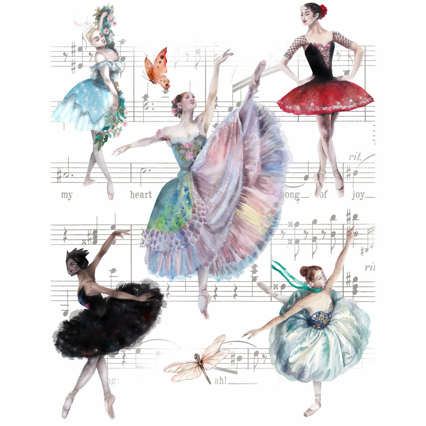 Ballet Theme Rice Paper- 6 x Different Printed Mulberry Paper Images 30gsm