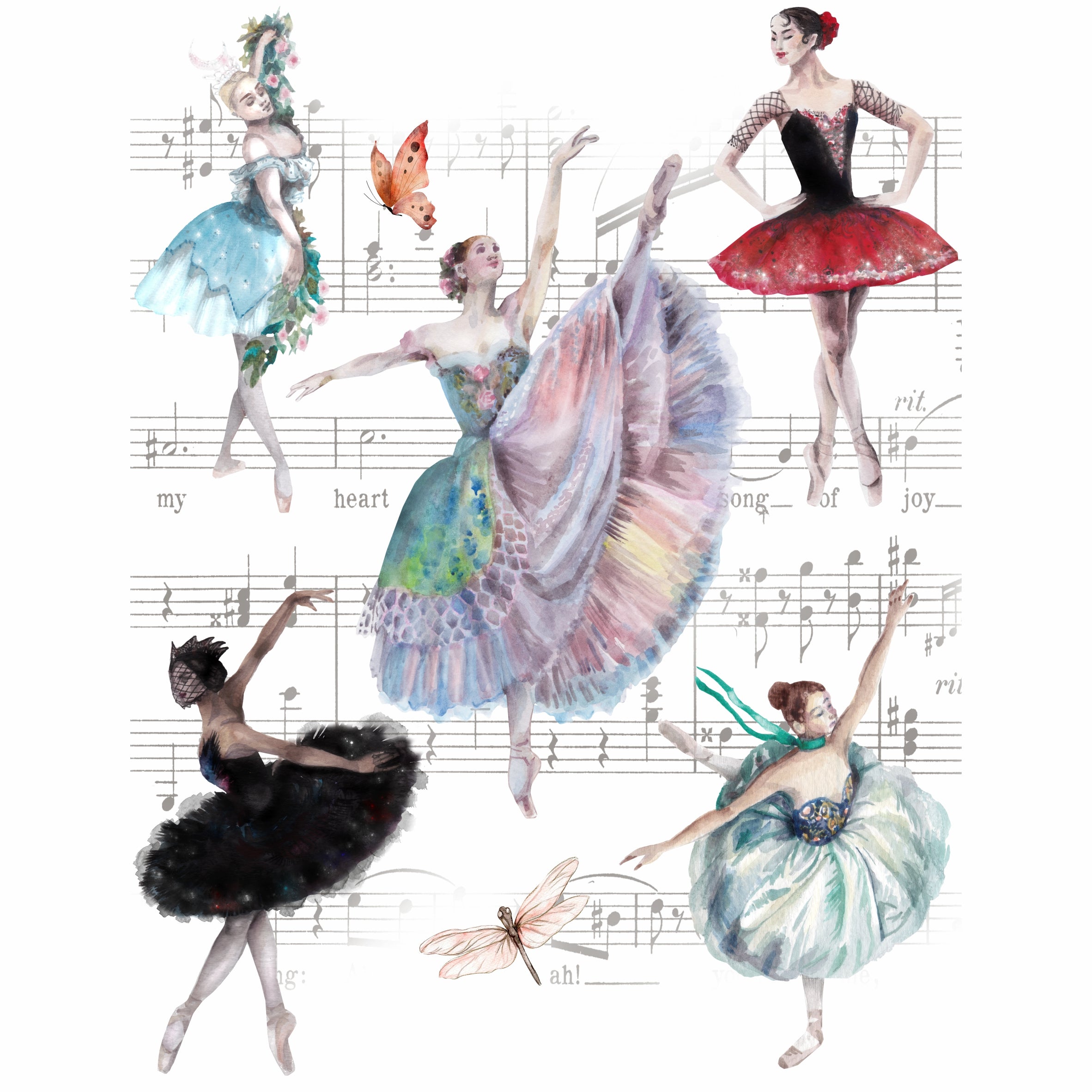 Ballet Theme Rice Paper- 6 x Different Printed Mulberry Paper Images 30gsm