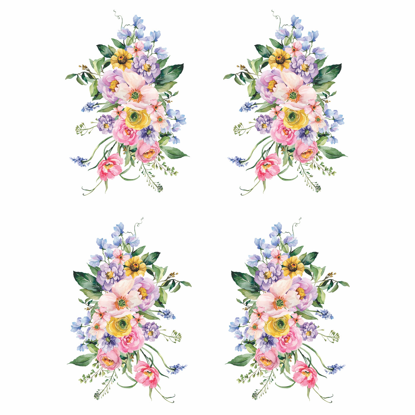 Pastel Bouquet Rice Paper- 6x 1 Bouquet Printed in 2 Sizes on 30gsm