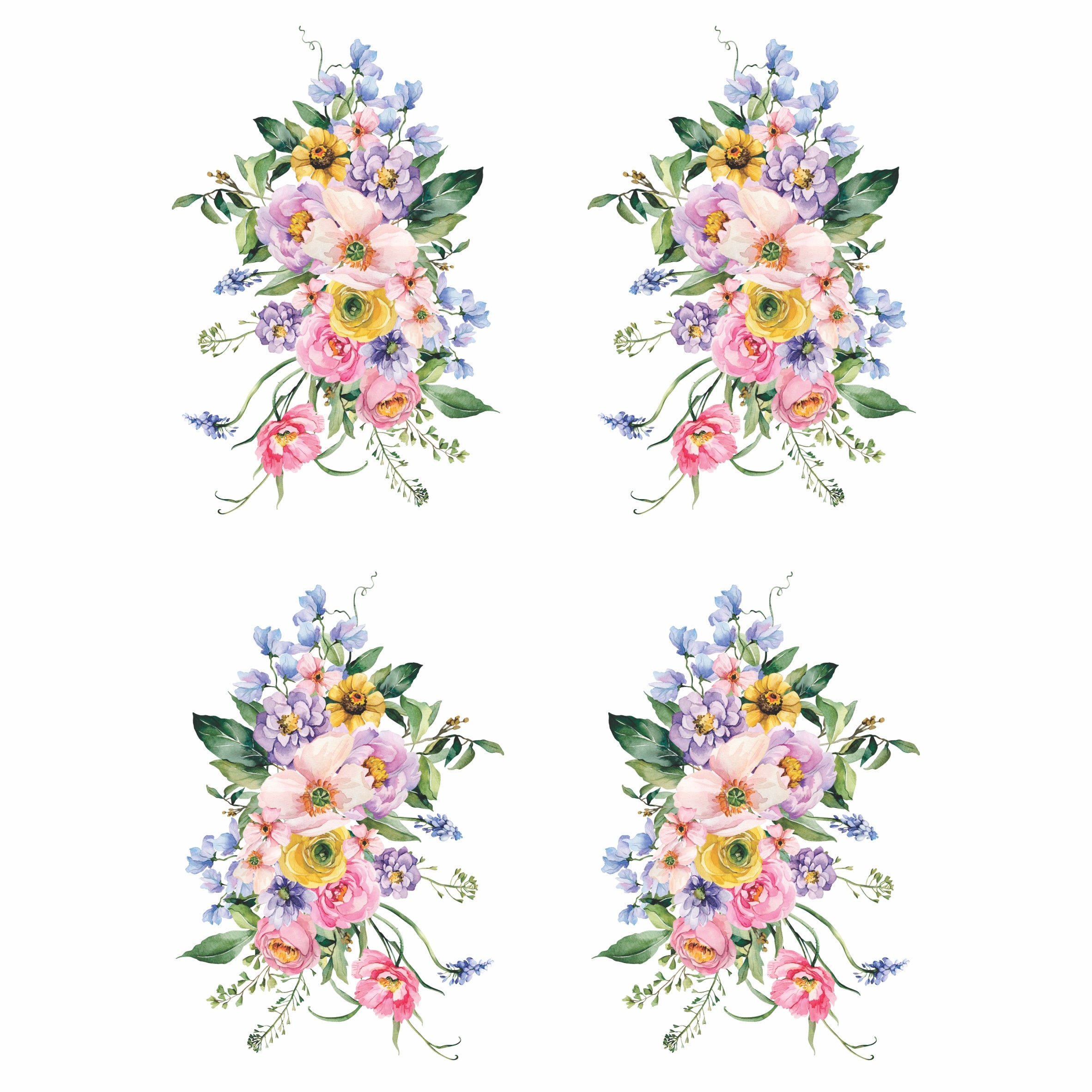 Pastel Bouquet Rice Paper- 6x 1 Bouquet Printed in 2 Sizes on 30gsm