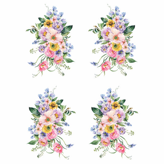 Pastel Bouquet Rice Paper- 6x 1 Bouquet Printed in 2 Sizes on 30gsm