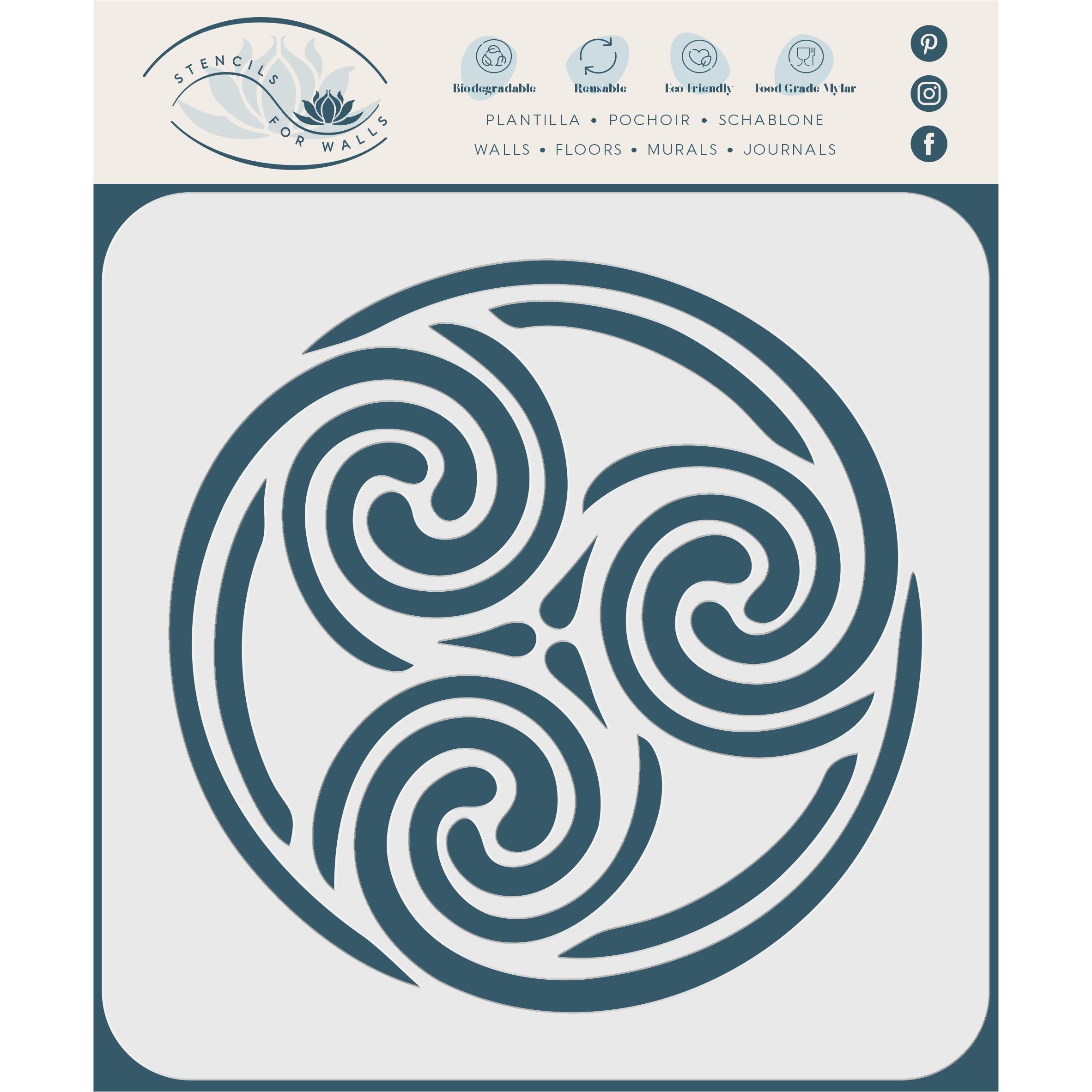 Celtic Spiral Stencil - Triskelion Triple Spiral Cycle of Life