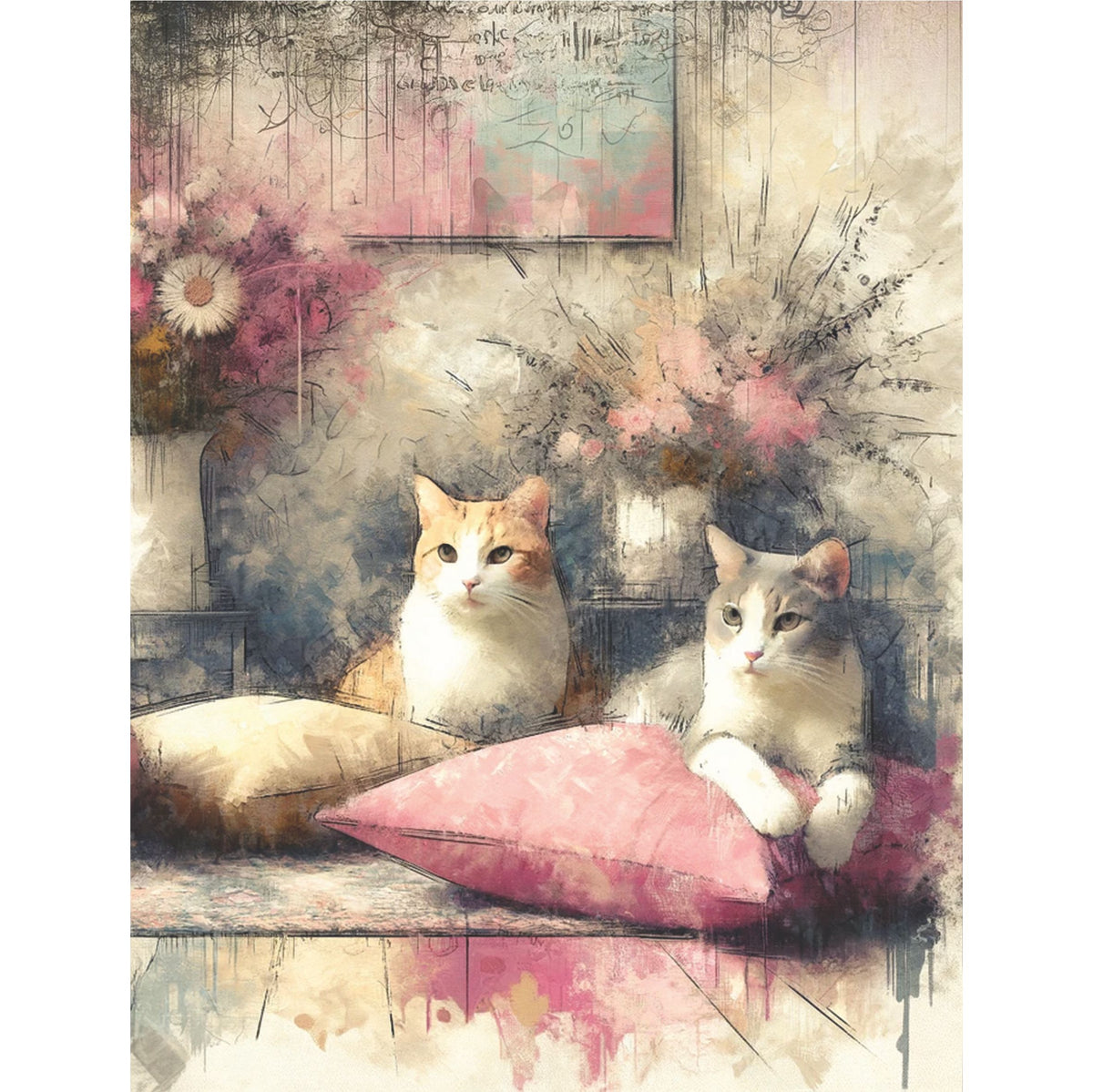Comfy Cats Rice Paper, 20.32 x 26.67 cm - for Decoupage Scrapbooking Cards Crafts