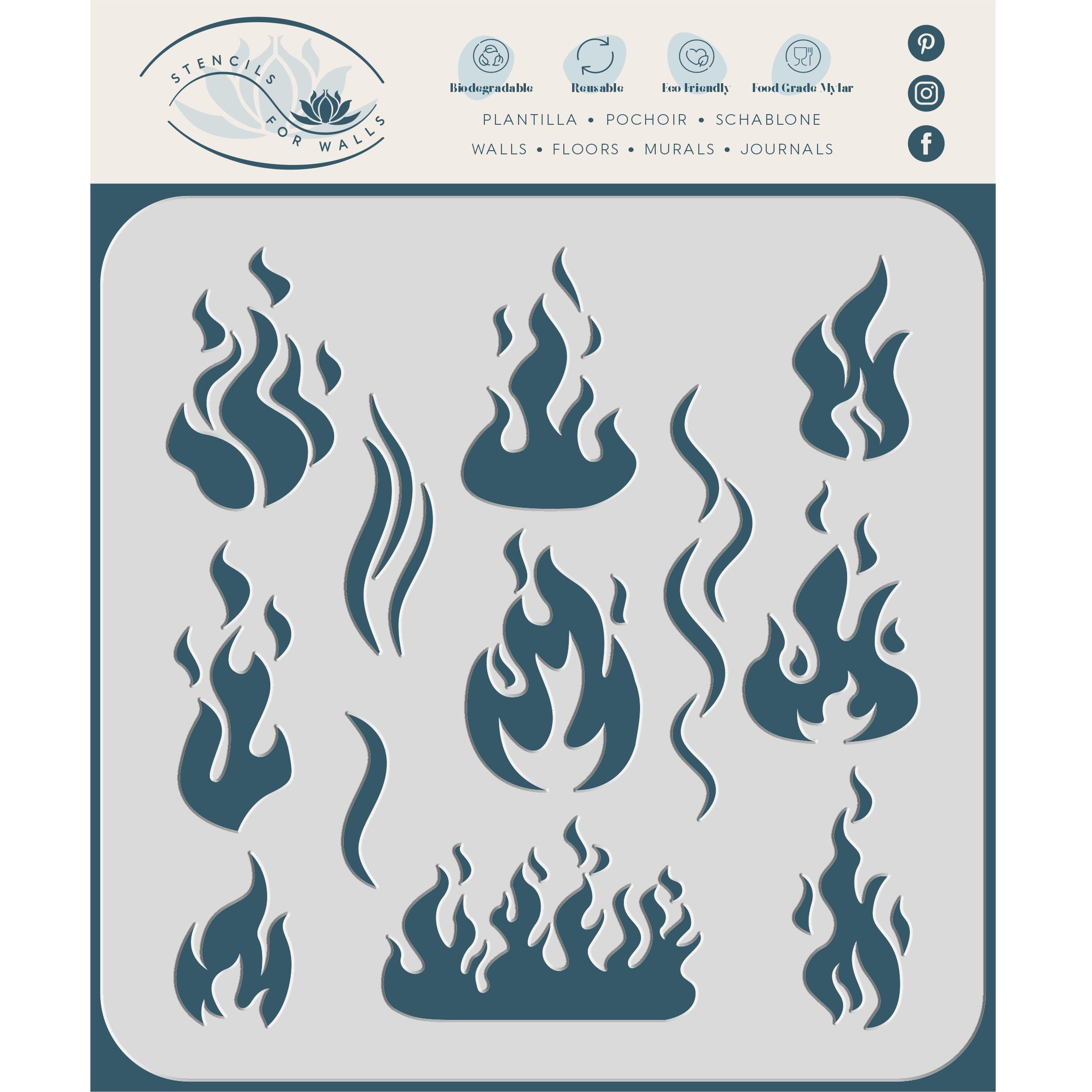 Flames Stencil - Fire Flame Smoke Burn Blaze Bonfire