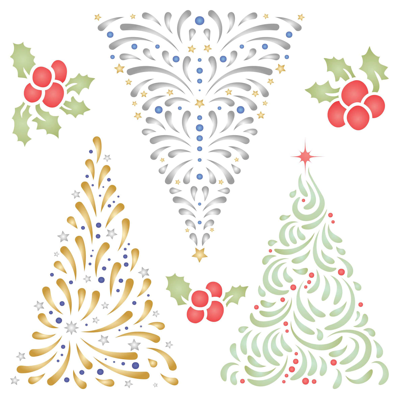 Christmas Trees Stencil - 3X Stylized Trees for Cards Decoration